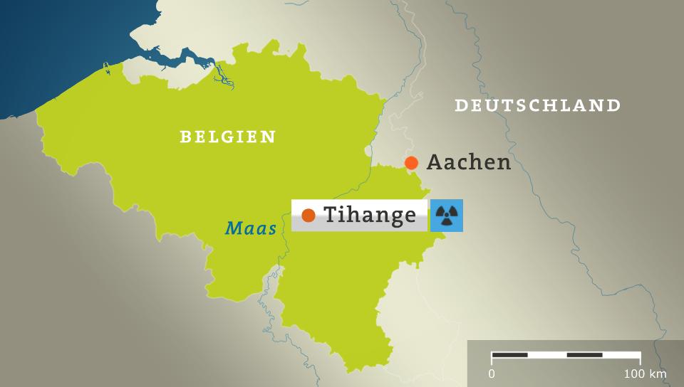 Karte: Belgien mit Tihange und Aachen 