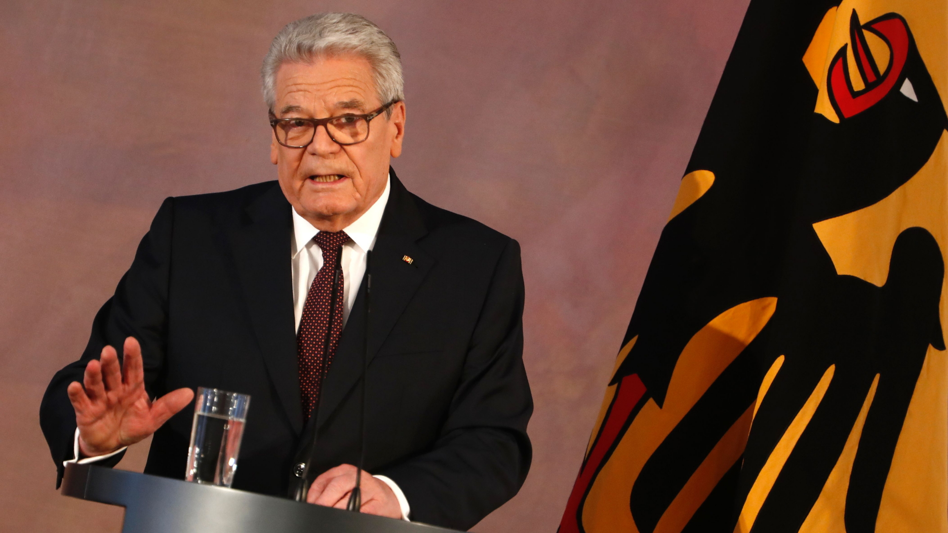 Bundespräsident Gauck bei einer Rede zum Ende seiner Amtszeit