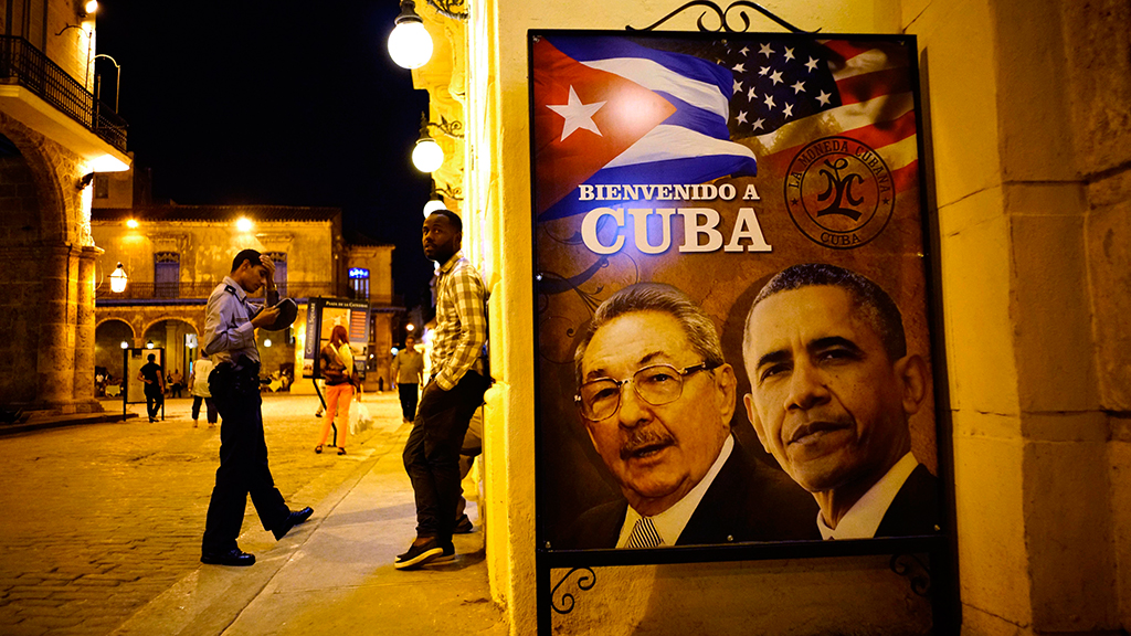 Plakat mit Barack Obama und Raúl Castro