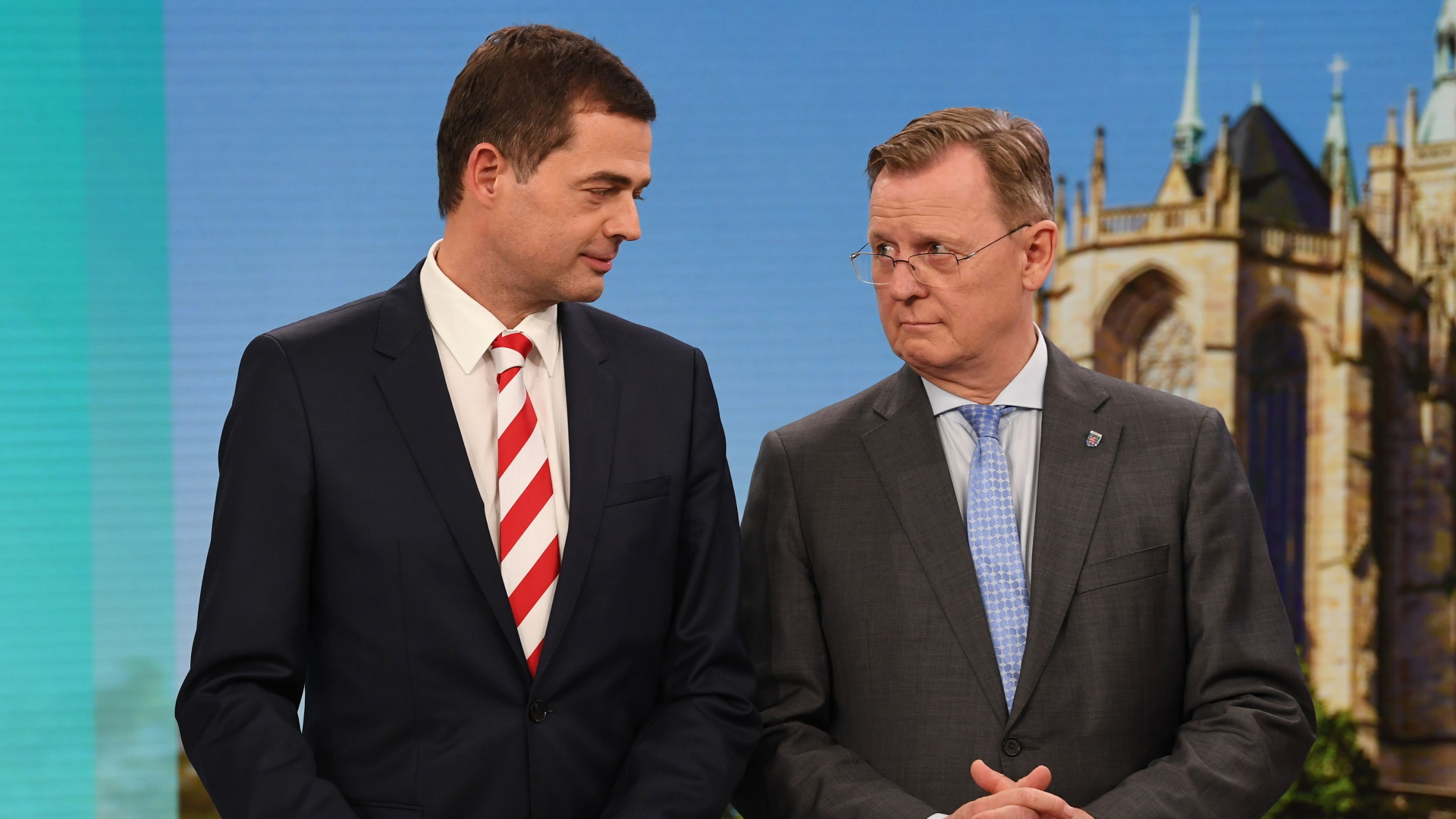 Thüringens CDU-Chef Mohring und Ministerpräsident Ramelow (Linke) | Bildquelle: AFP