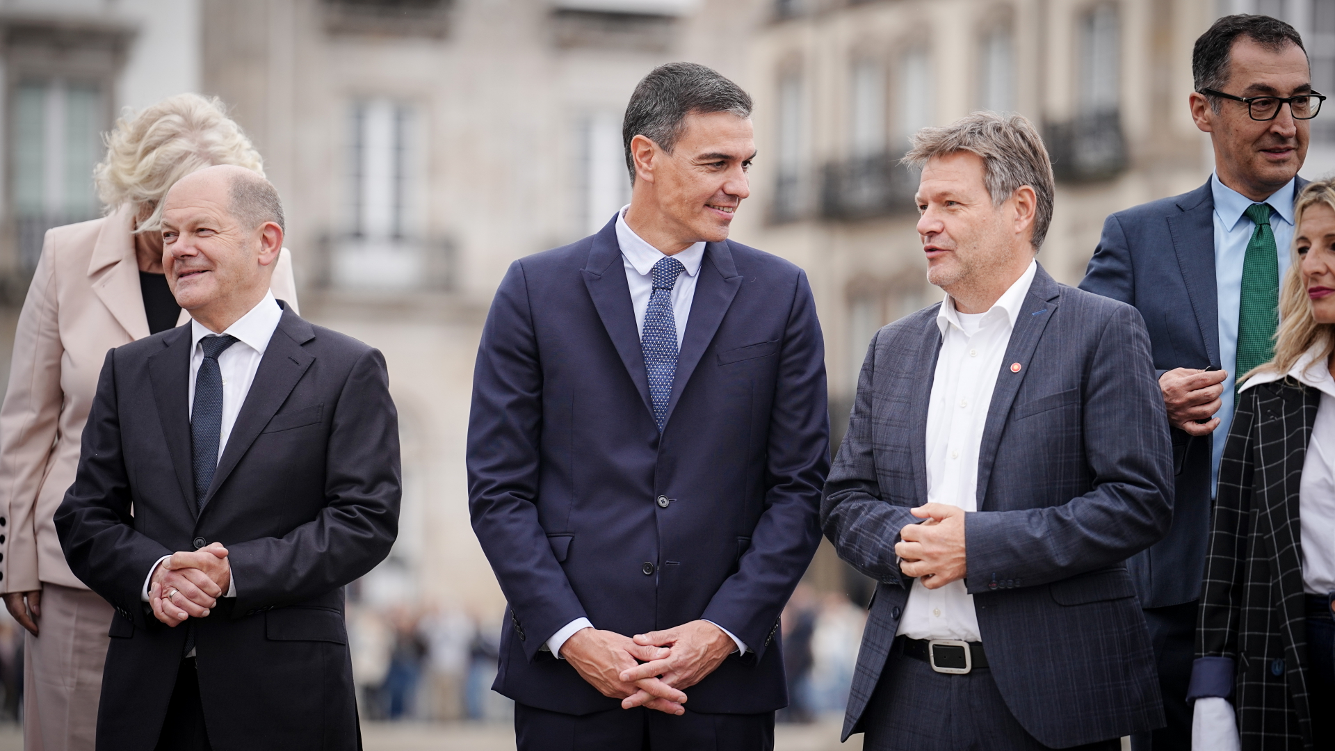 Kanzler Olaf Scholz, Spaniens Ministerpräsident Pedro Sánchez, Bundeswirtschaftsminister Robert Habeck und Landwirtschaftsminister Cem Özdemir | dpa