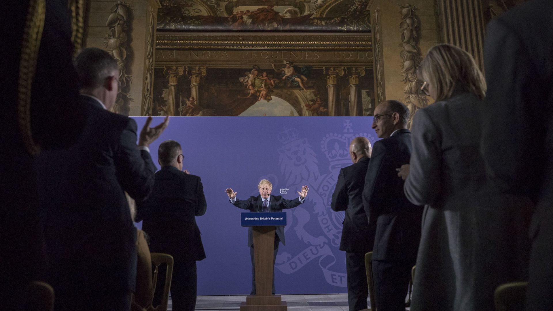 Der britische Premier Boris Johnson bei einer Rede im Old Royal Naval College in London