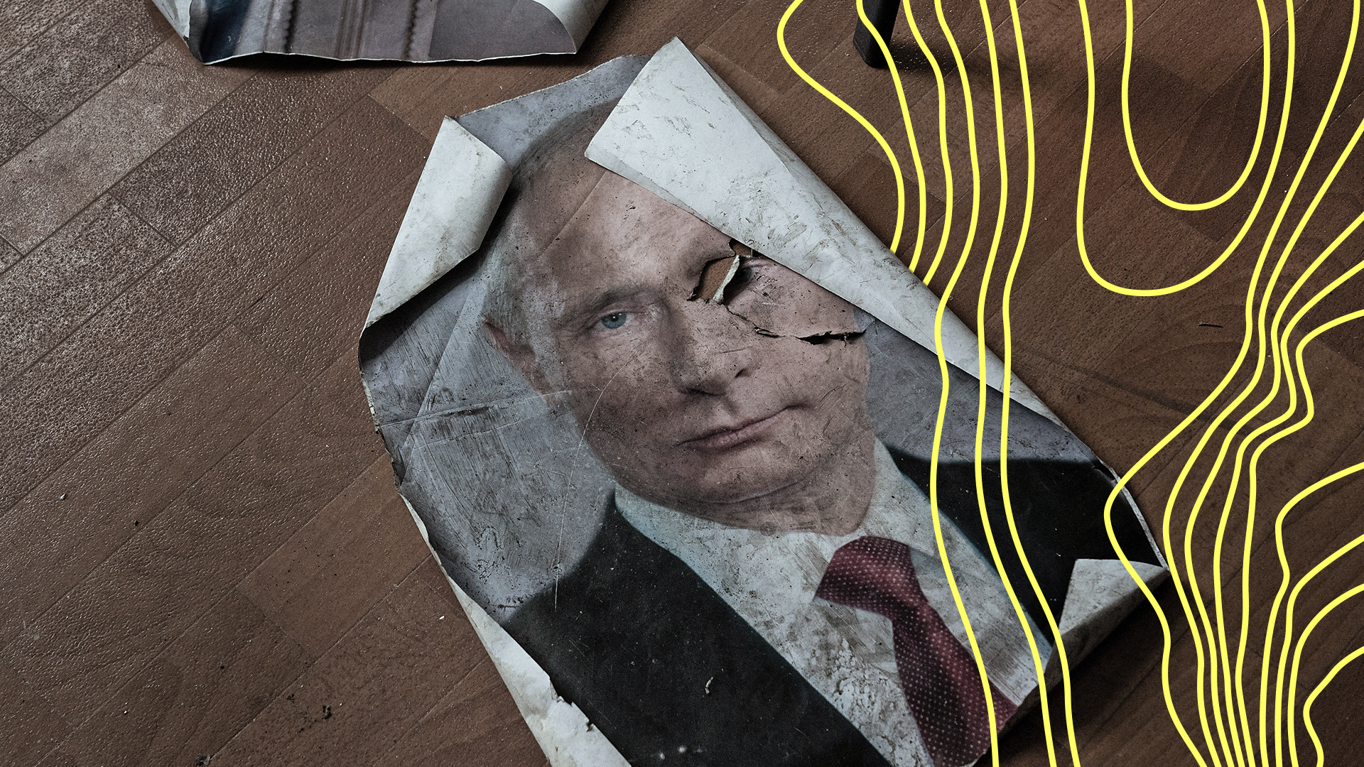 Ein Plakat, auf dem ein Porträt von Wladimir Putin abgebildet ist. | dpa-Bildfunk / Ashley Chan