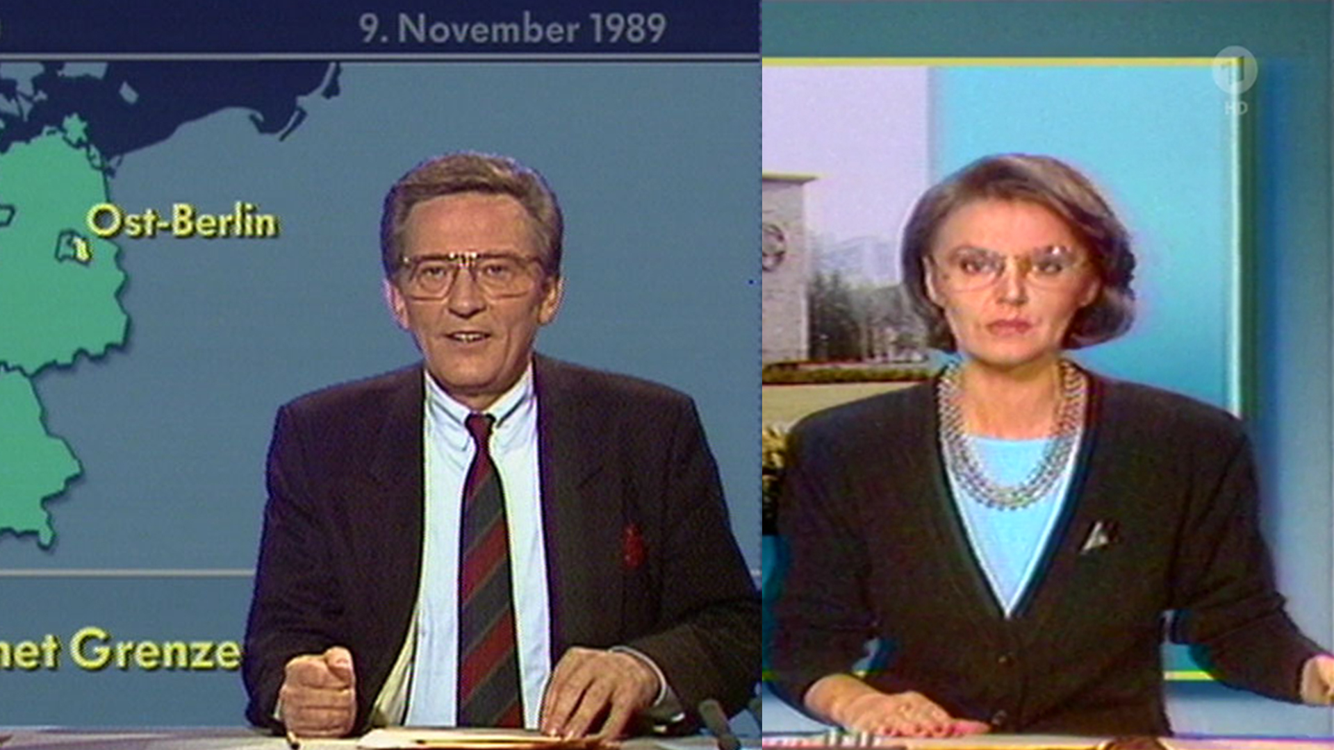 Zwei Nachrichtensprecher am 9.11.1989 | dpa