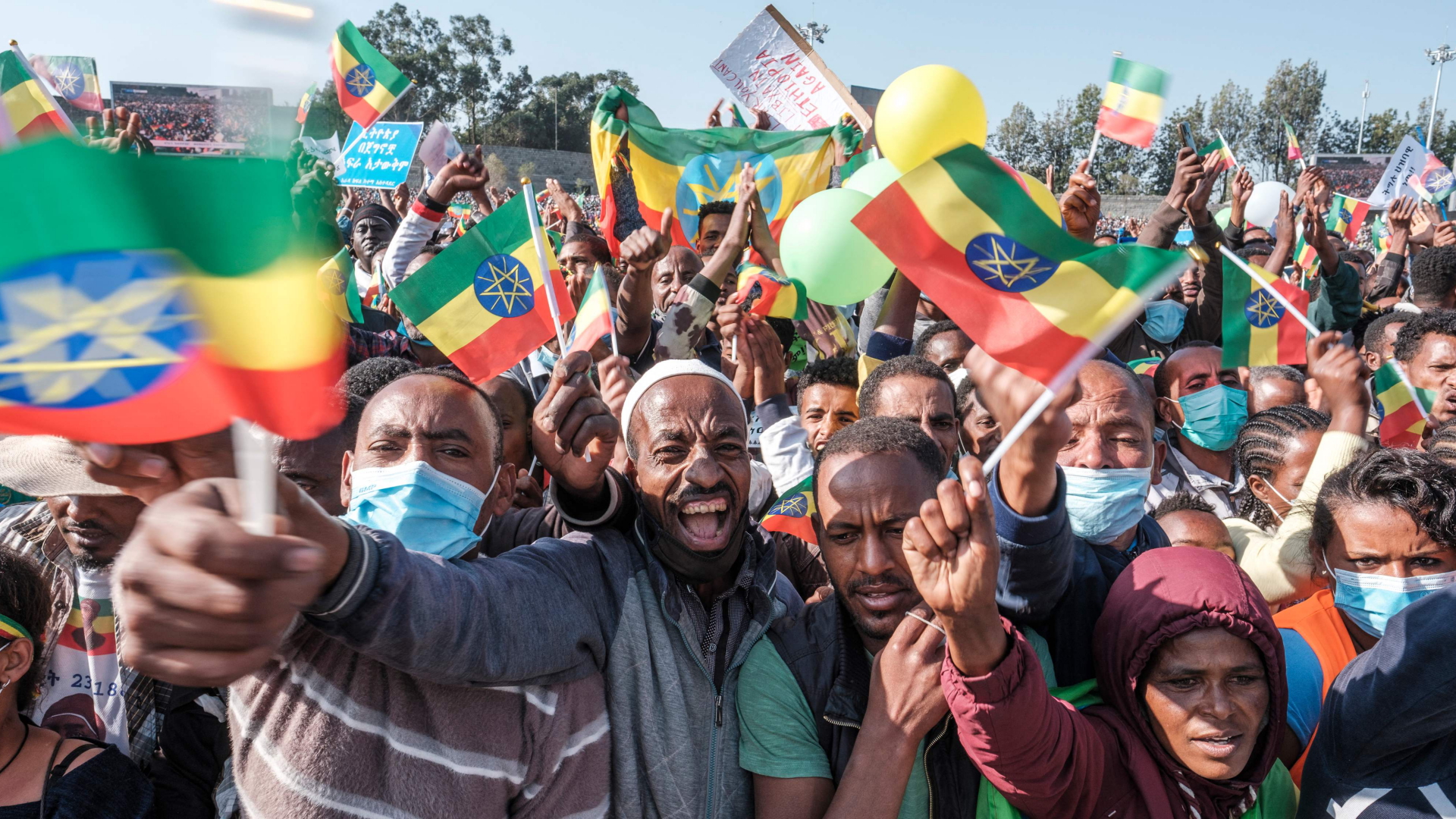 Anhänger der äthiopischen Regierung demonstrieren im November 2021 in der Hauptstadt Addis Abeba | AFP