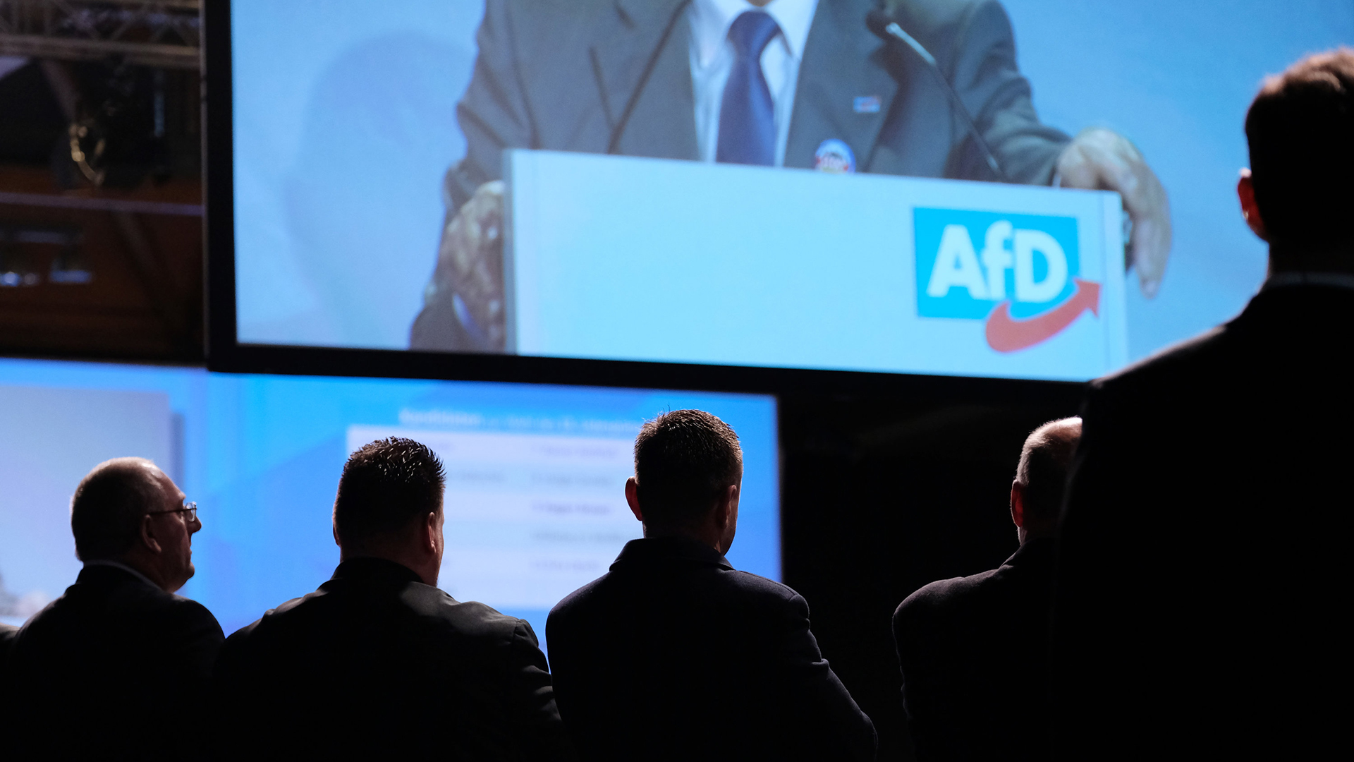 Teilnehmer der Europawahlversammlung der Alternative für Deutschland (AfD) verfolgen eine Rede. | Bildquelle: dpa