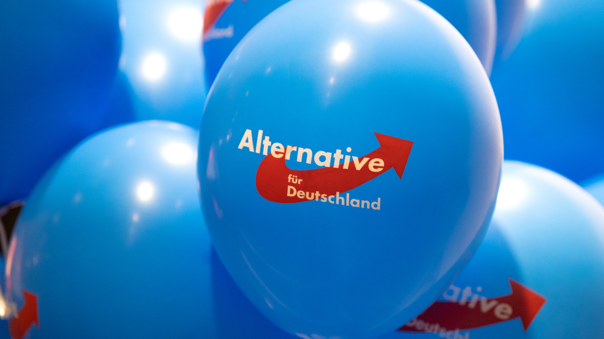 Luftballons mit dem Logo der AfD. 