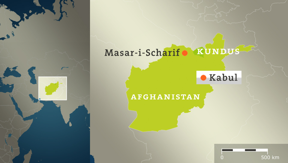 Afghanistan mit Region Kundus und den Städten Kabul und Masar-i-Scharif 
