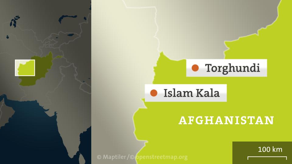 Karte von Afghanistan mit Islam Kala und Torghundi.