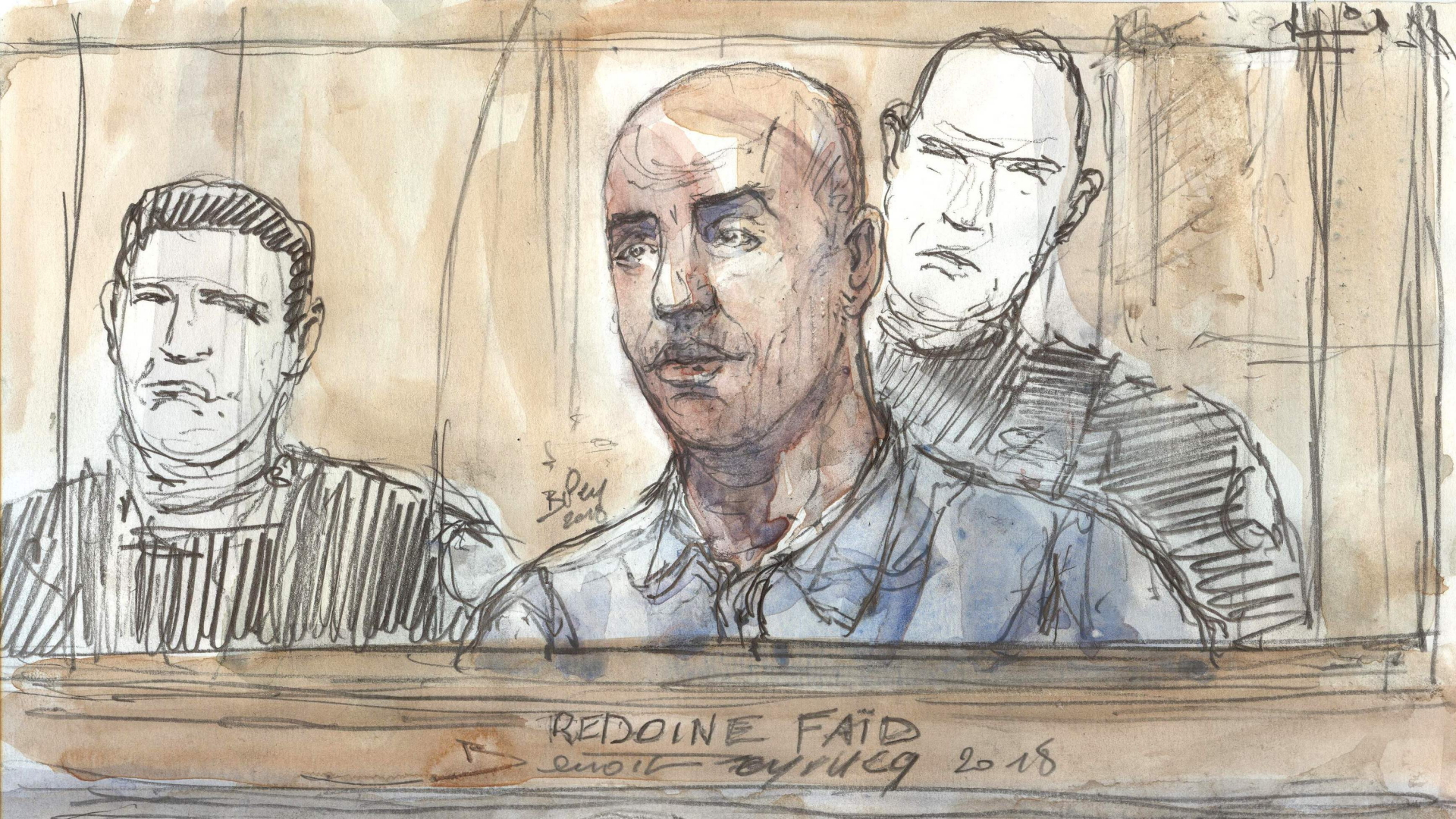 Gerichtszeichnung von Redoine Faid (Archivbild vom 27. Februar 2018) | Bildquelle: AFP