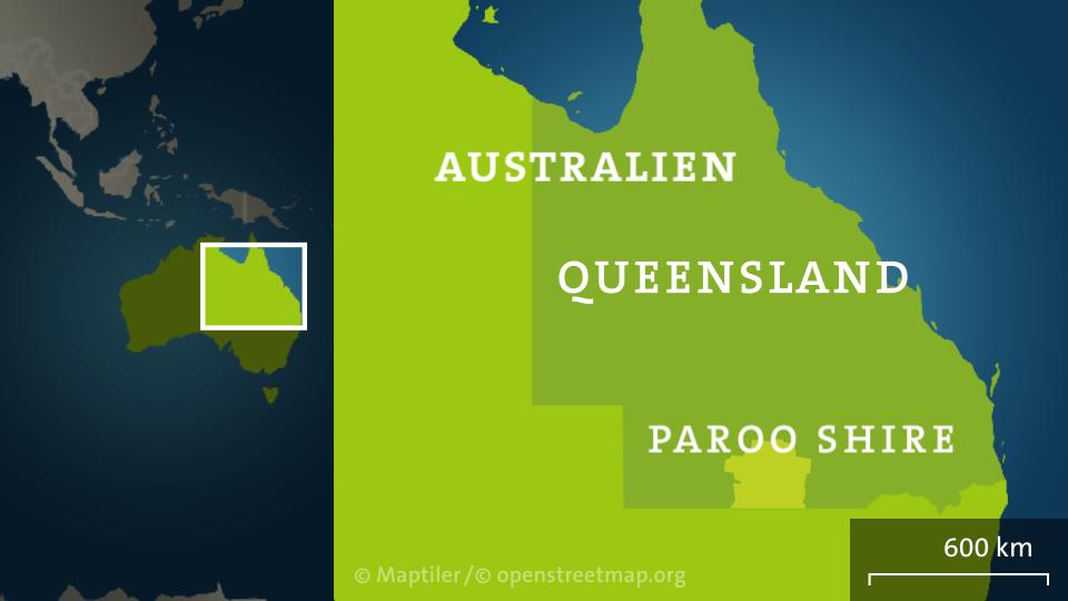 Karte: Australien mit den Staaten Queensland und der Region Paroo