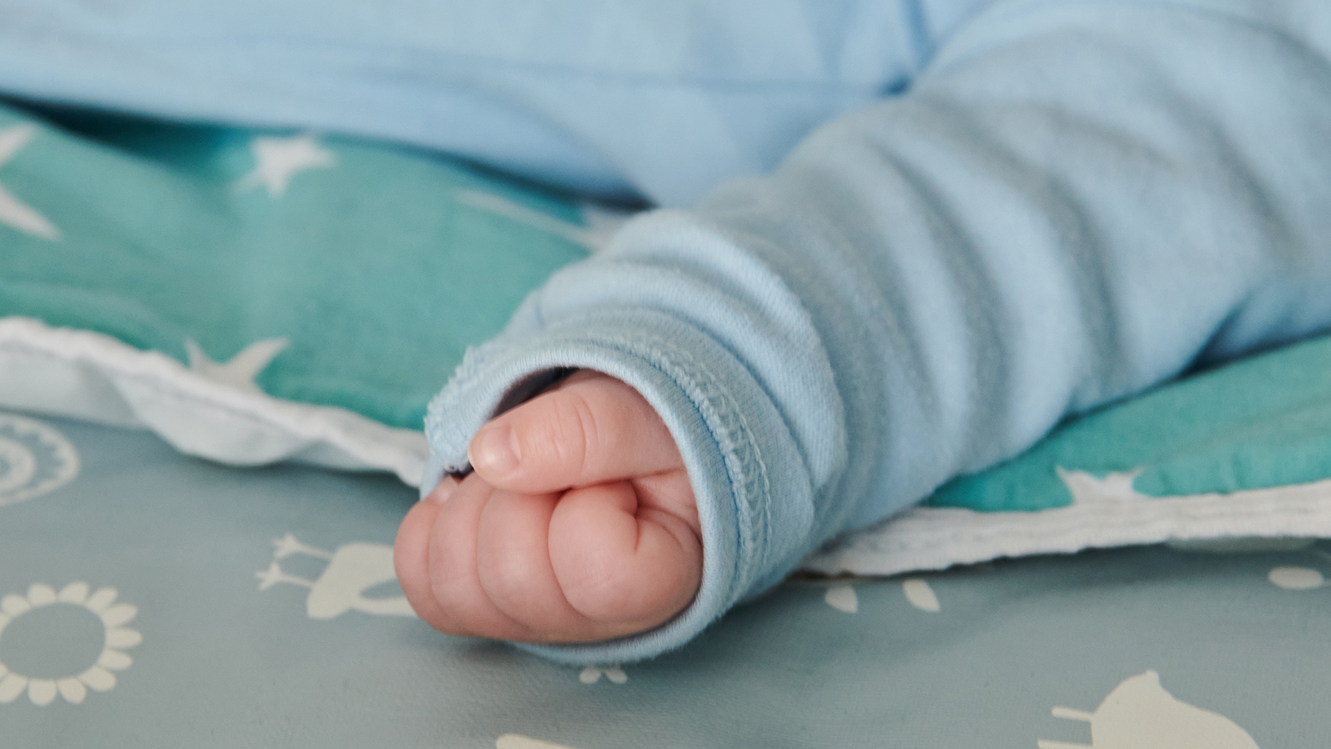 Ein wenige Wochen altes Baby hat die Hand zur Faust geballt. | dpa