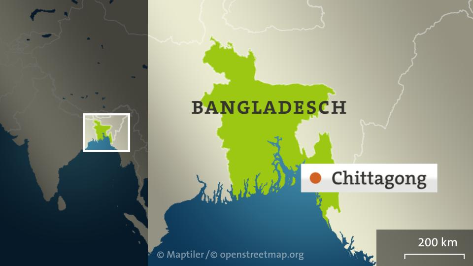Bangladesch mit der Hafenstadt Chittagong