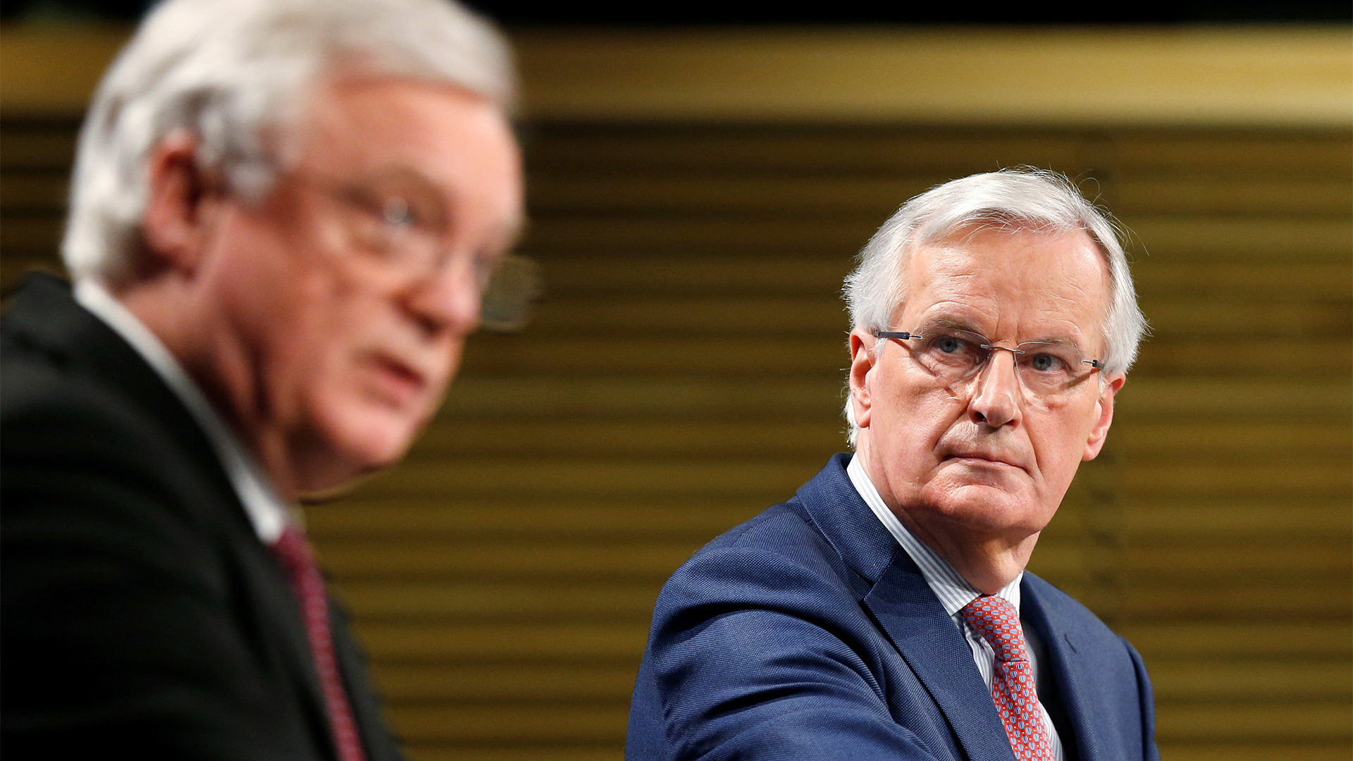 EU-Chefunterhändler Michel Barnier mit David Davis in Brüssel