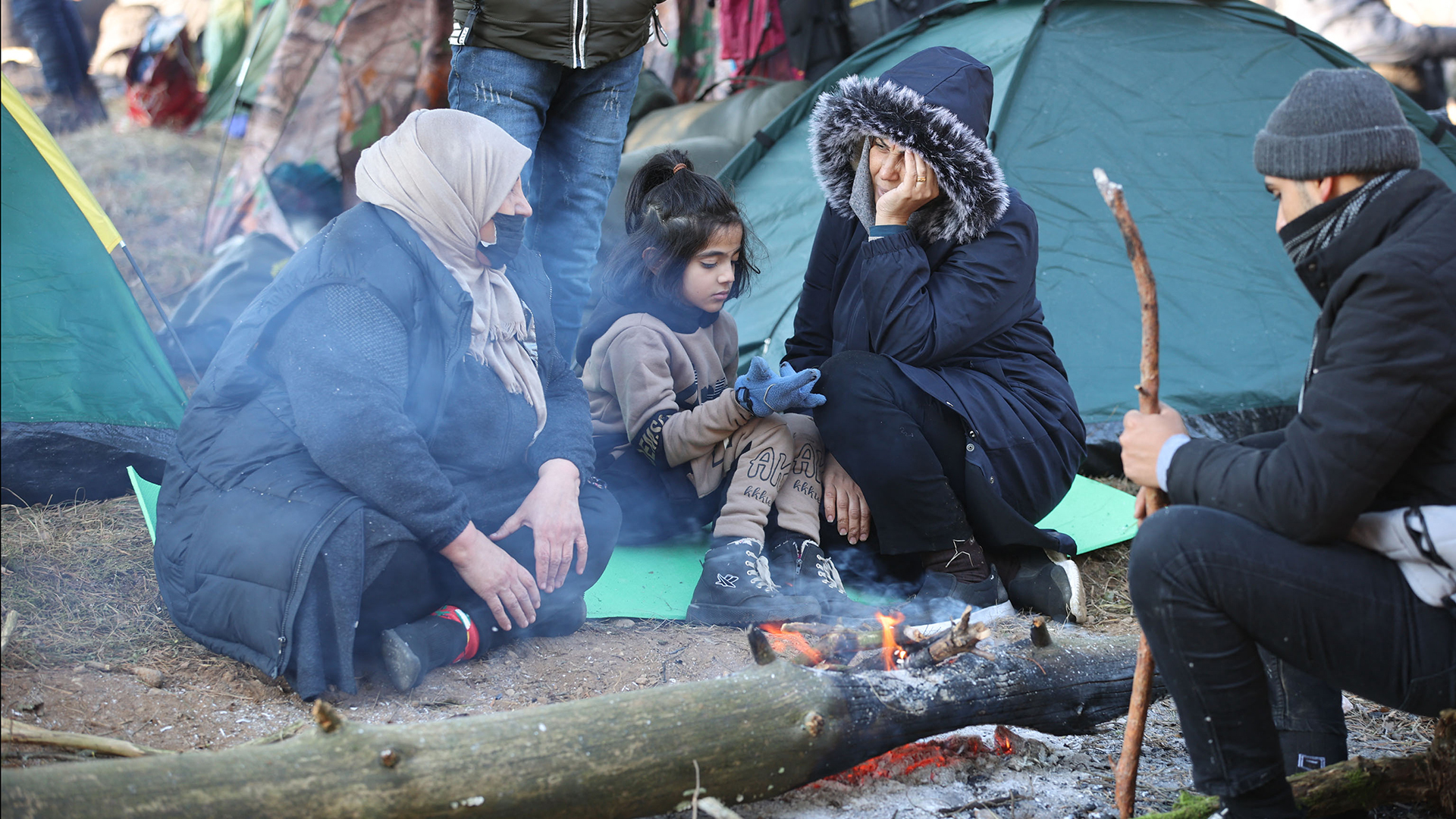Migranten an der belarusisch-polnischen Grenzregion Grodno.  | AFP