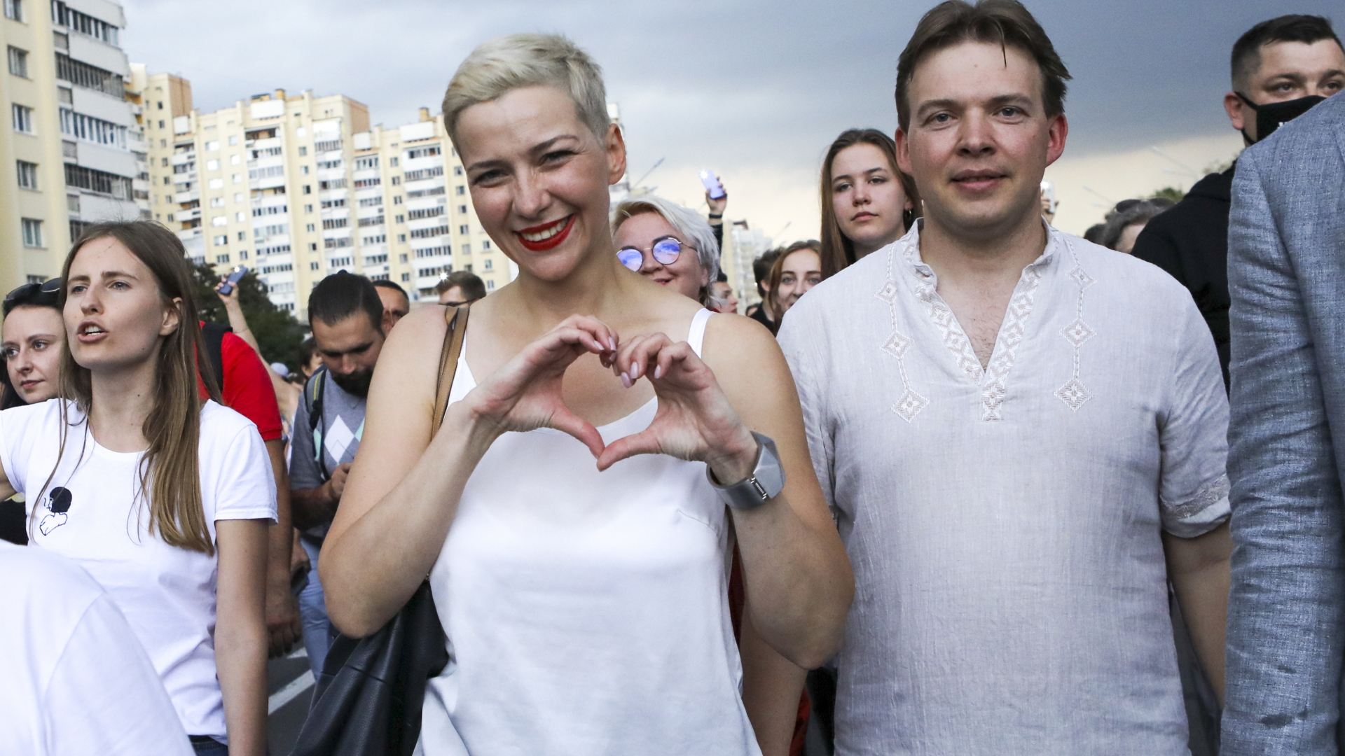 Die belarusischen Oppositionspolitiker Maria Kolesnikowa und Maxim Snak auf einer Demonstration Ende August in Minsk.