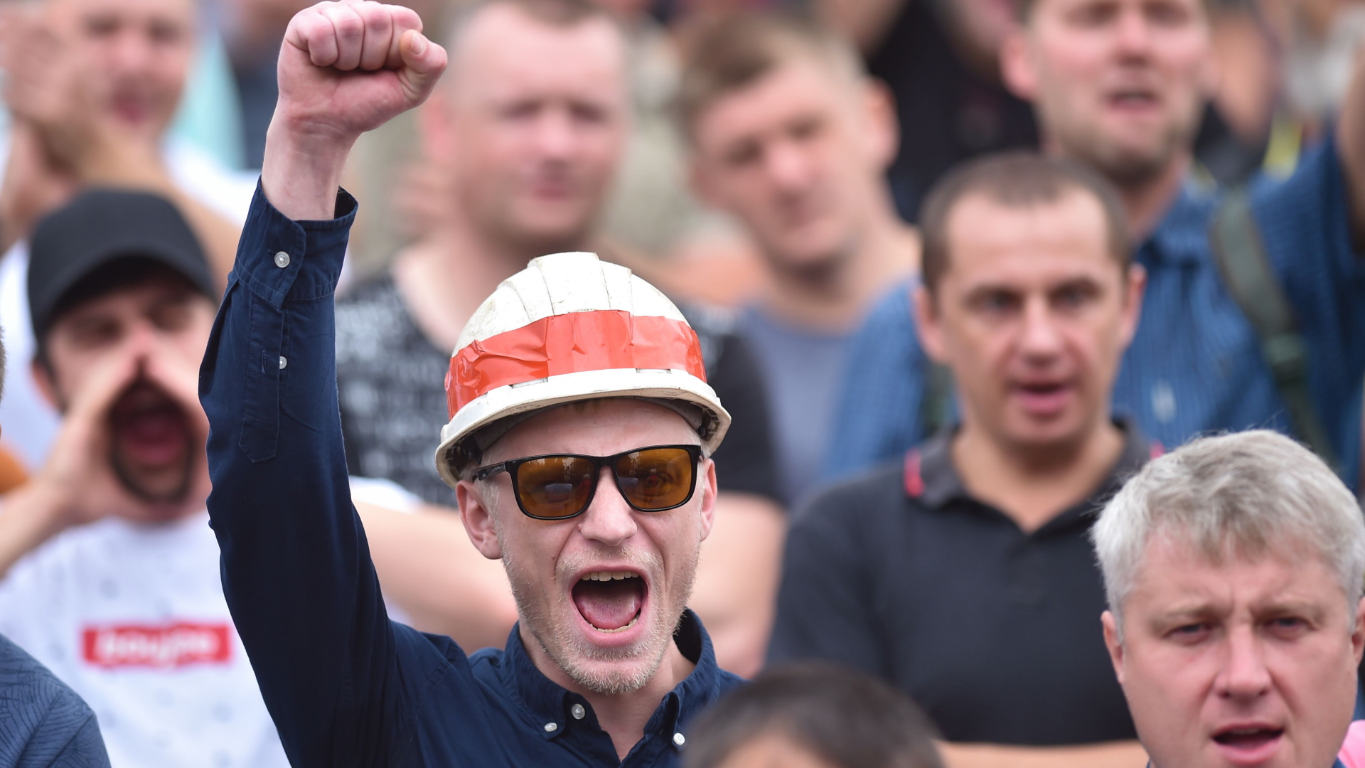 Streikende Minenarbeiter in der belarussischen Stadt Soligorsk (19. August) | AFP