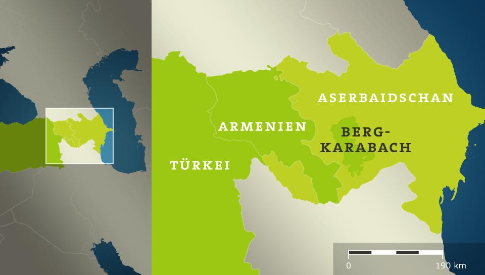 Karte: Aserbaidschan, Bergkarabach, Armenien