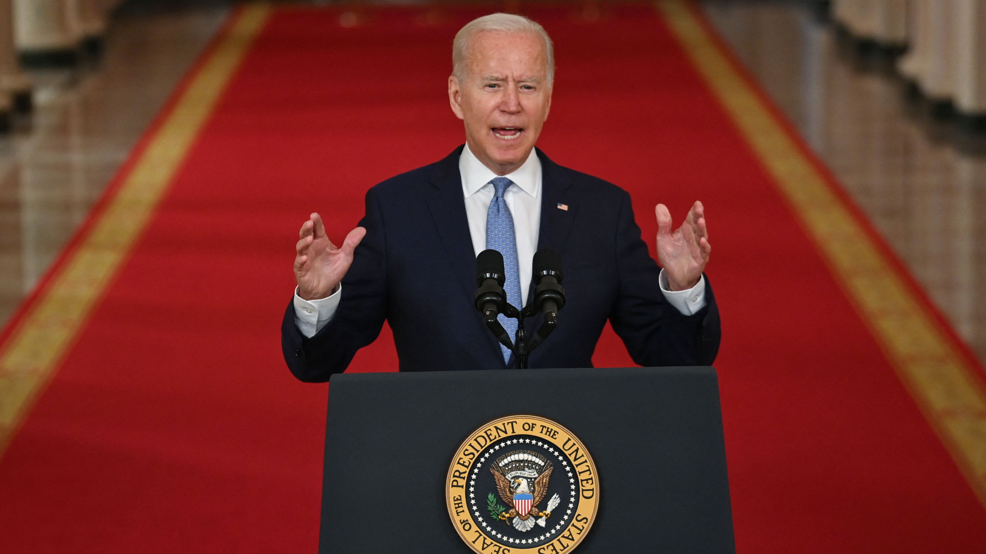 US-Präsident Joe Biden spricht auf einer Pressekonferenz im Weißen Haus. | AFP
