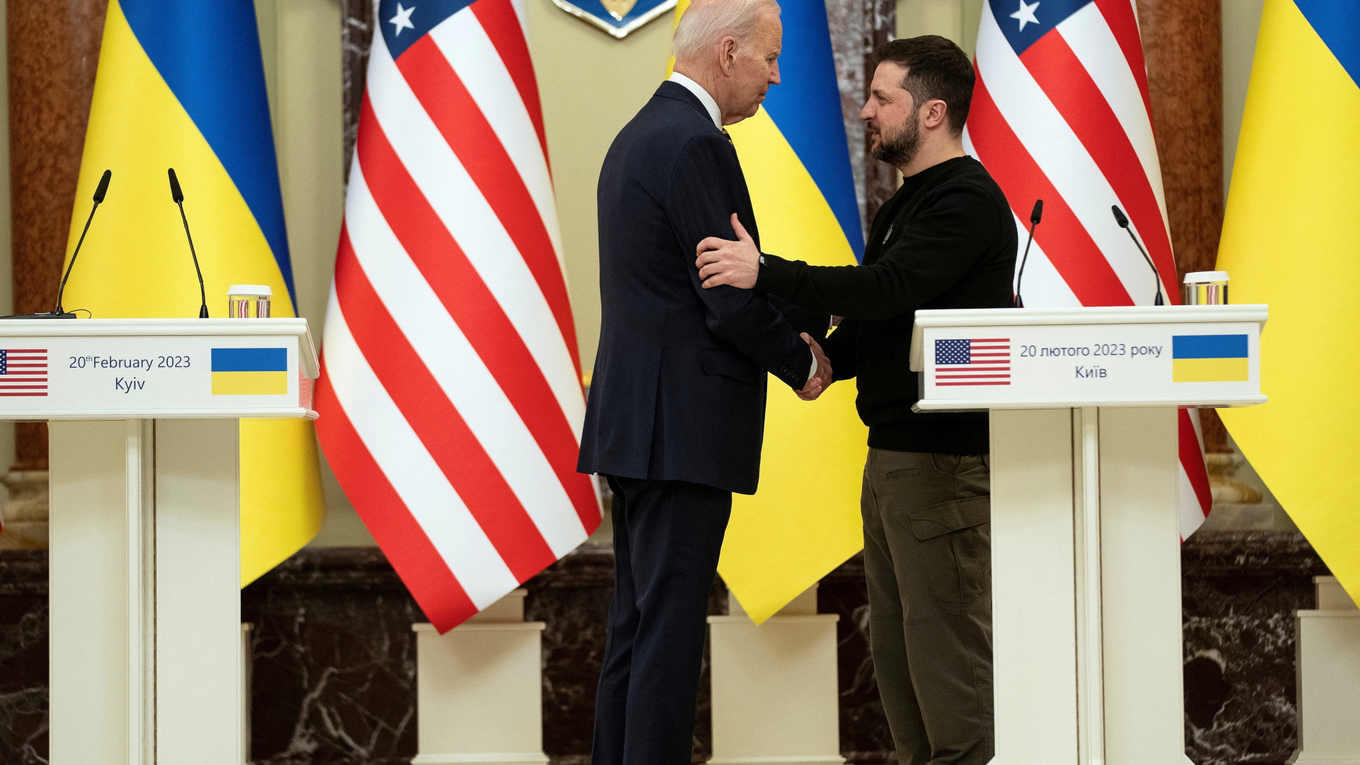 US-Präsident Joe Biden bei der Pressekonferenz mit seinem ukrainischen Kollegen Wolodymyr Selenskyj in Kiew