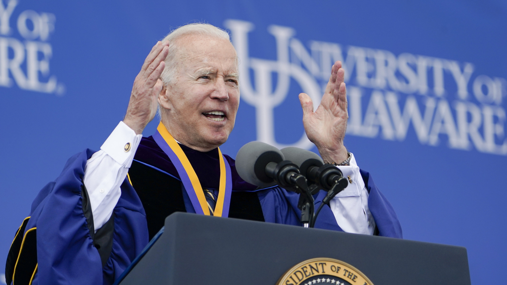 US-Präsident Biden hält eine Rede an der Universität von Delaware. | AP
