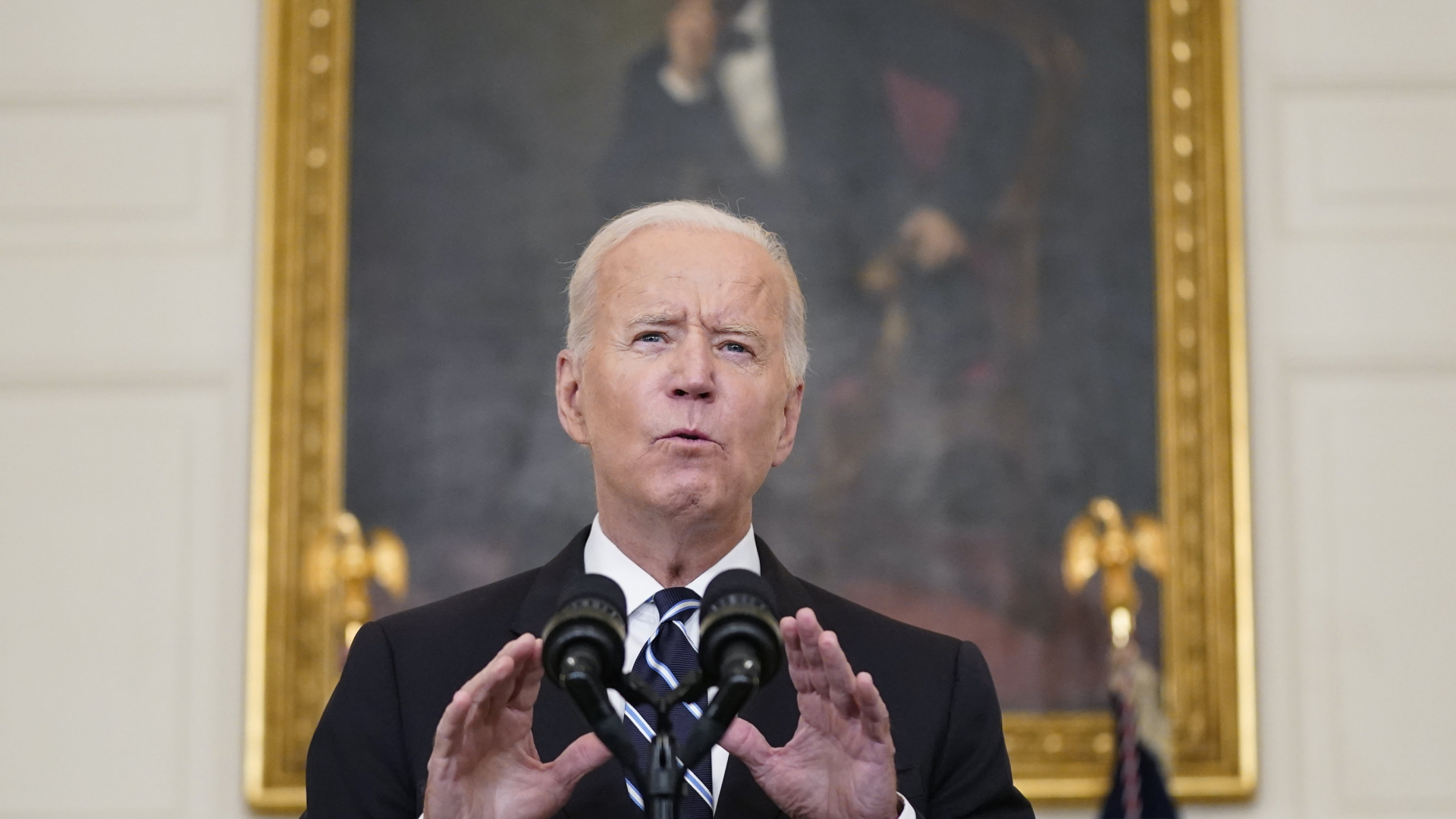 US-Präsident Biden spricht im Weißen Haus. | AP