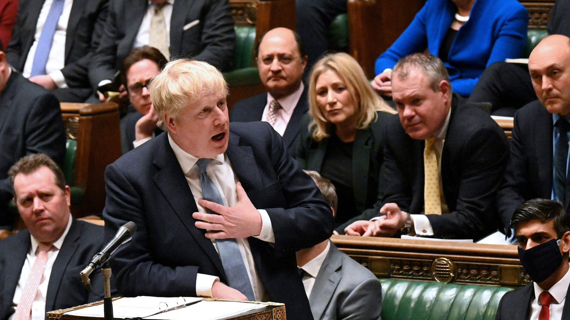 Boris Johnson in der Unterhausdebatte über "Partygate" in London (Großbritannien) | AFP