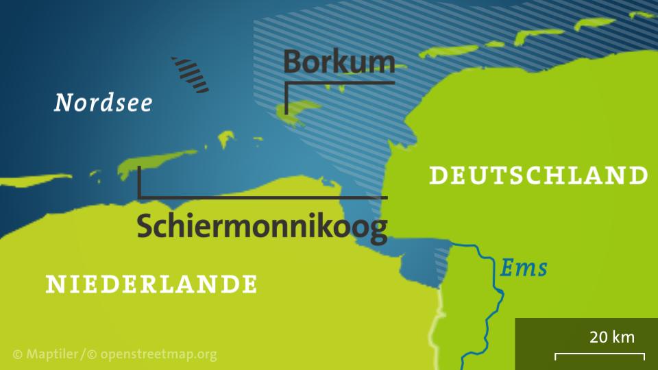 Karte: die Inseln Borkum und Schiermonnikoog 