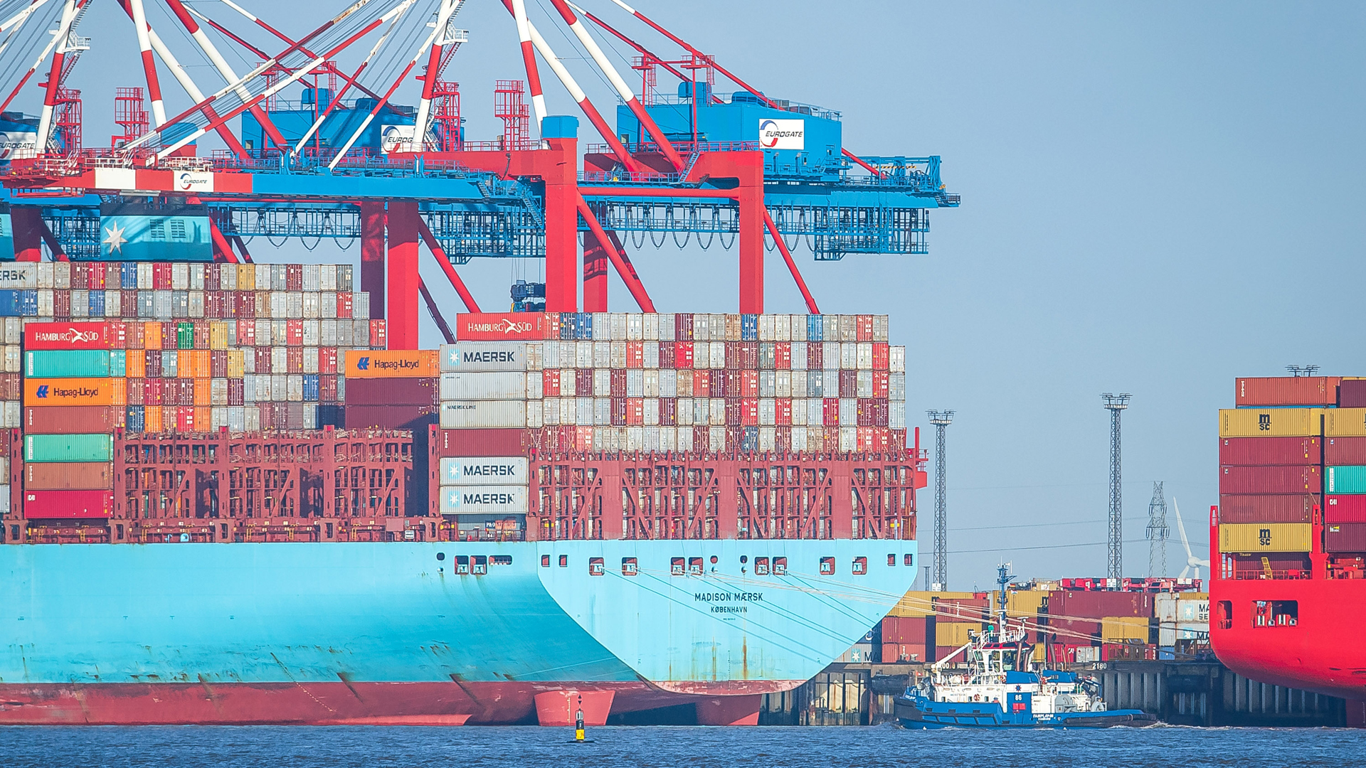 Schiffe liegen am Container-Terminal Bremerhaven. | dpa
