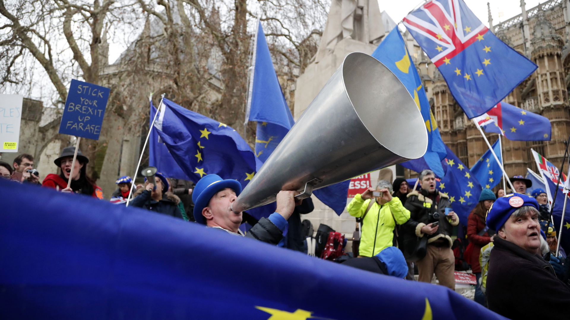 Pro-europäische Demonstranten vor dem Parlament in London | AP