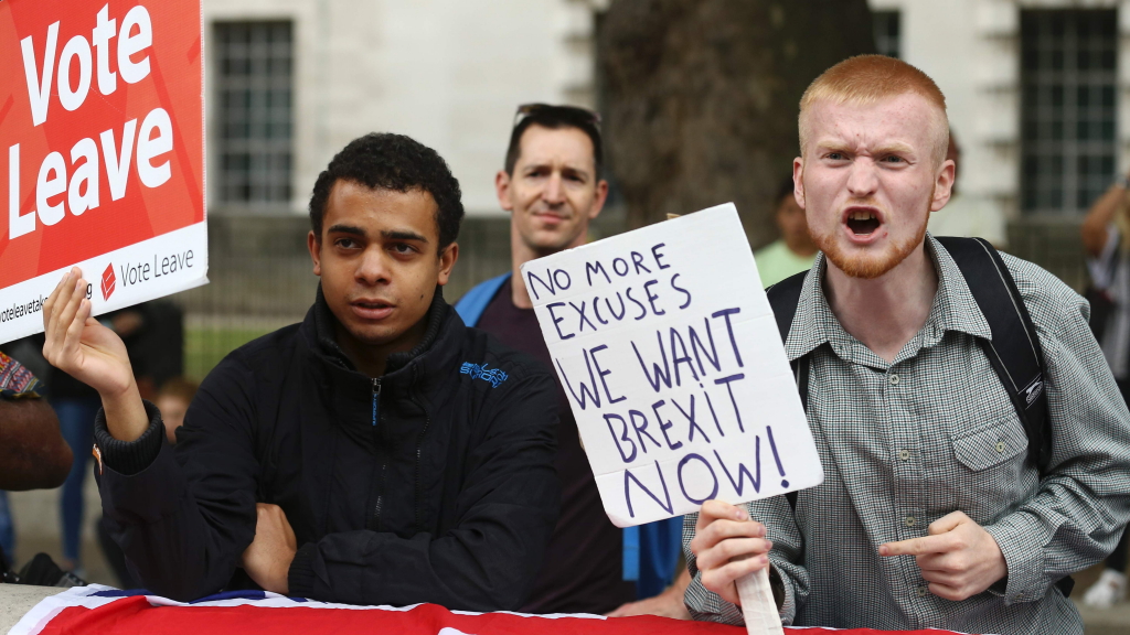 Demonstranten fordern am 3. September einen schnellen EU-Austritt Großbritanniens | AFP