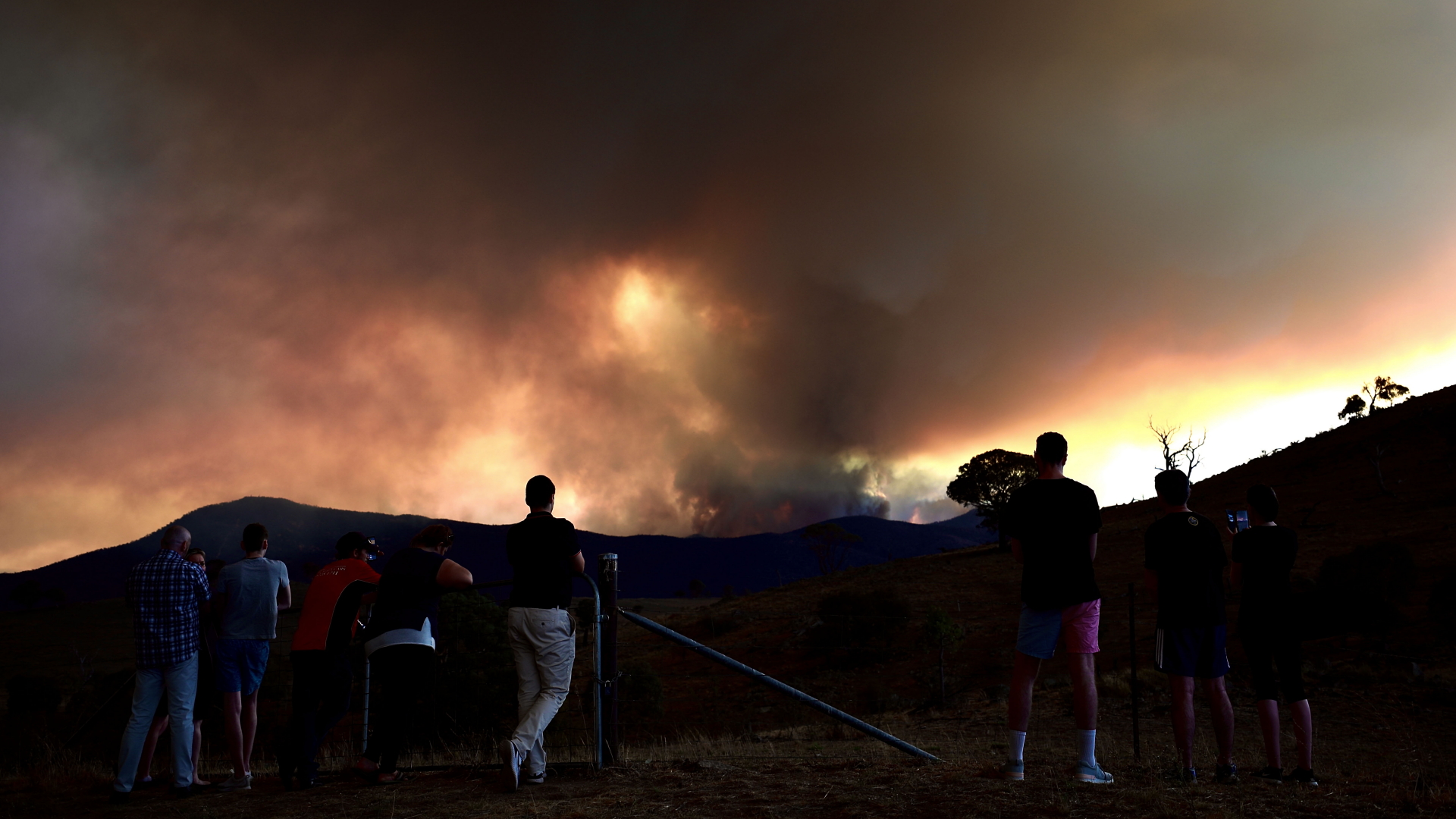 Australien, Canberra: Menschen betrachten den Himmel über dem Namadgi-Nationalpark. | dpa