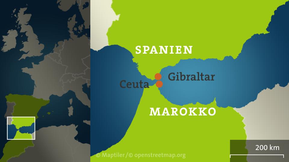 Karte mit Ceuta und Gibraltar