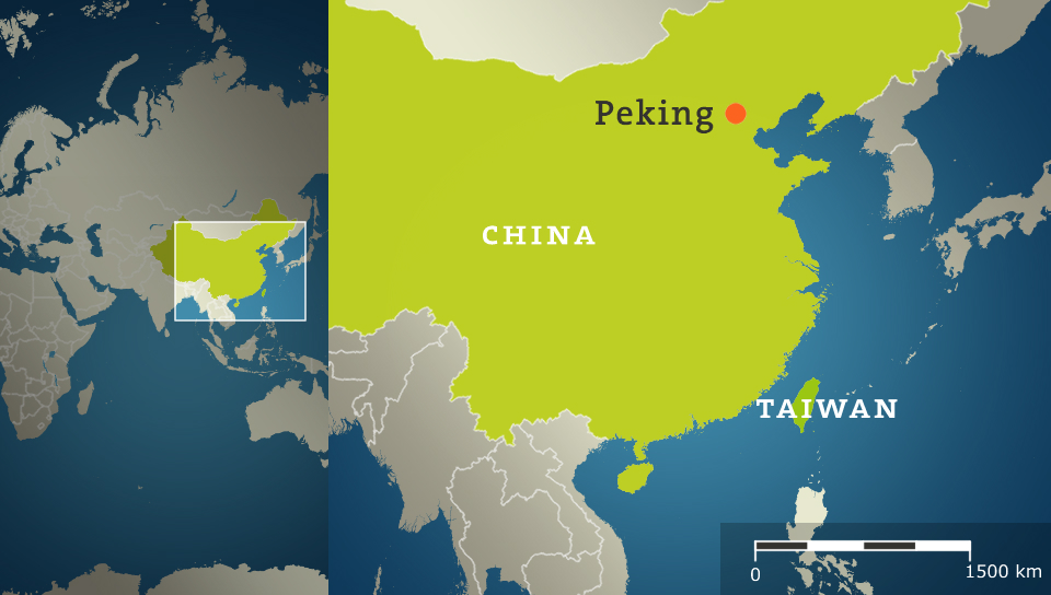 Karte: China mit Peking und Taiwan 