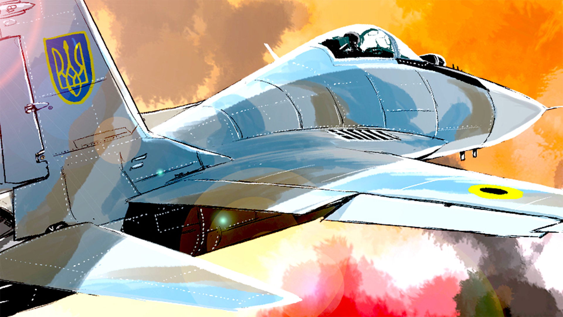 Ein ukrainisches Kampfflugzeug als Comic-Zeichnung | twitter.com/matsudaHI