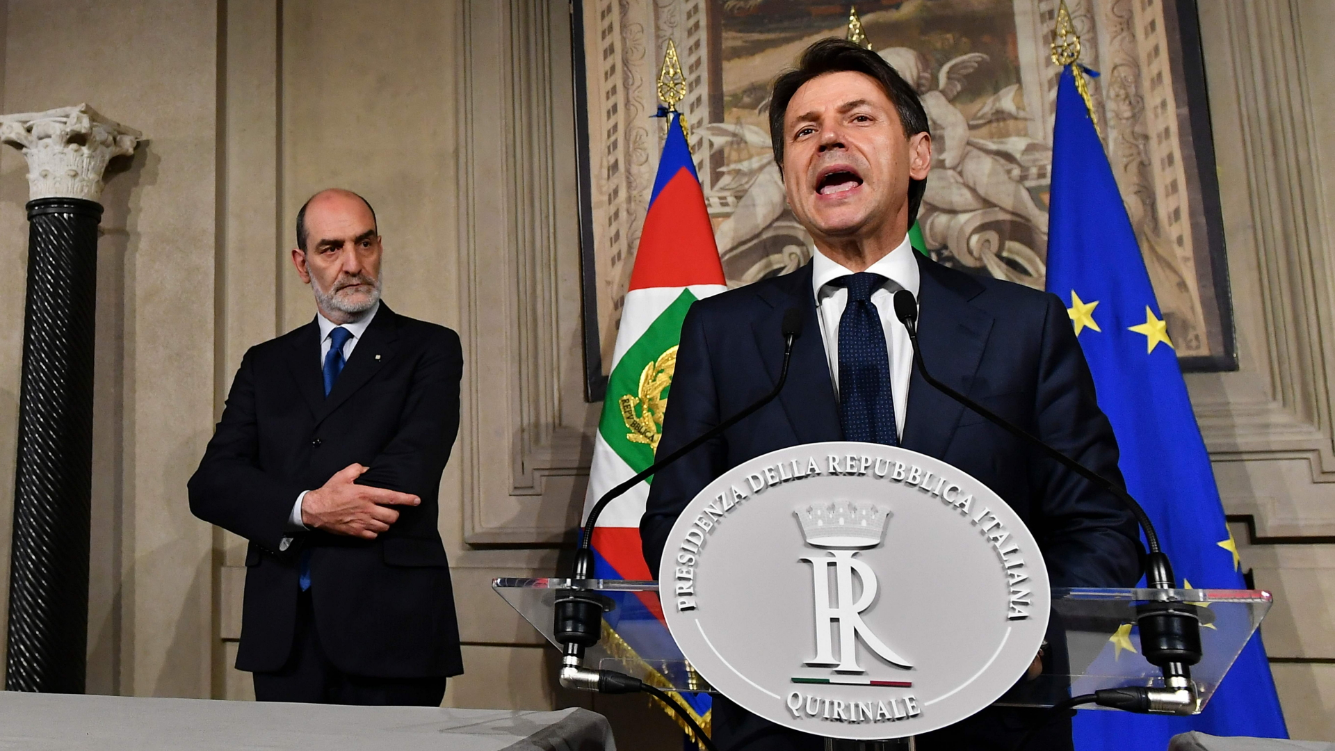 Italiens Kandidat für das Amt des Premierministers Giuseppe Conte nach einem Treffen beim italienischen Präsidenten Sergio Mattarella im Präsidentenpalast Quirinale in Rom.