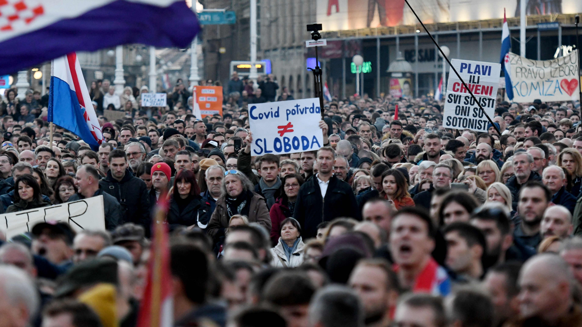 Protest gegen die Anti-Corona-Maßnahmen der Regierung in Zagreb, Kroatien. | AFP