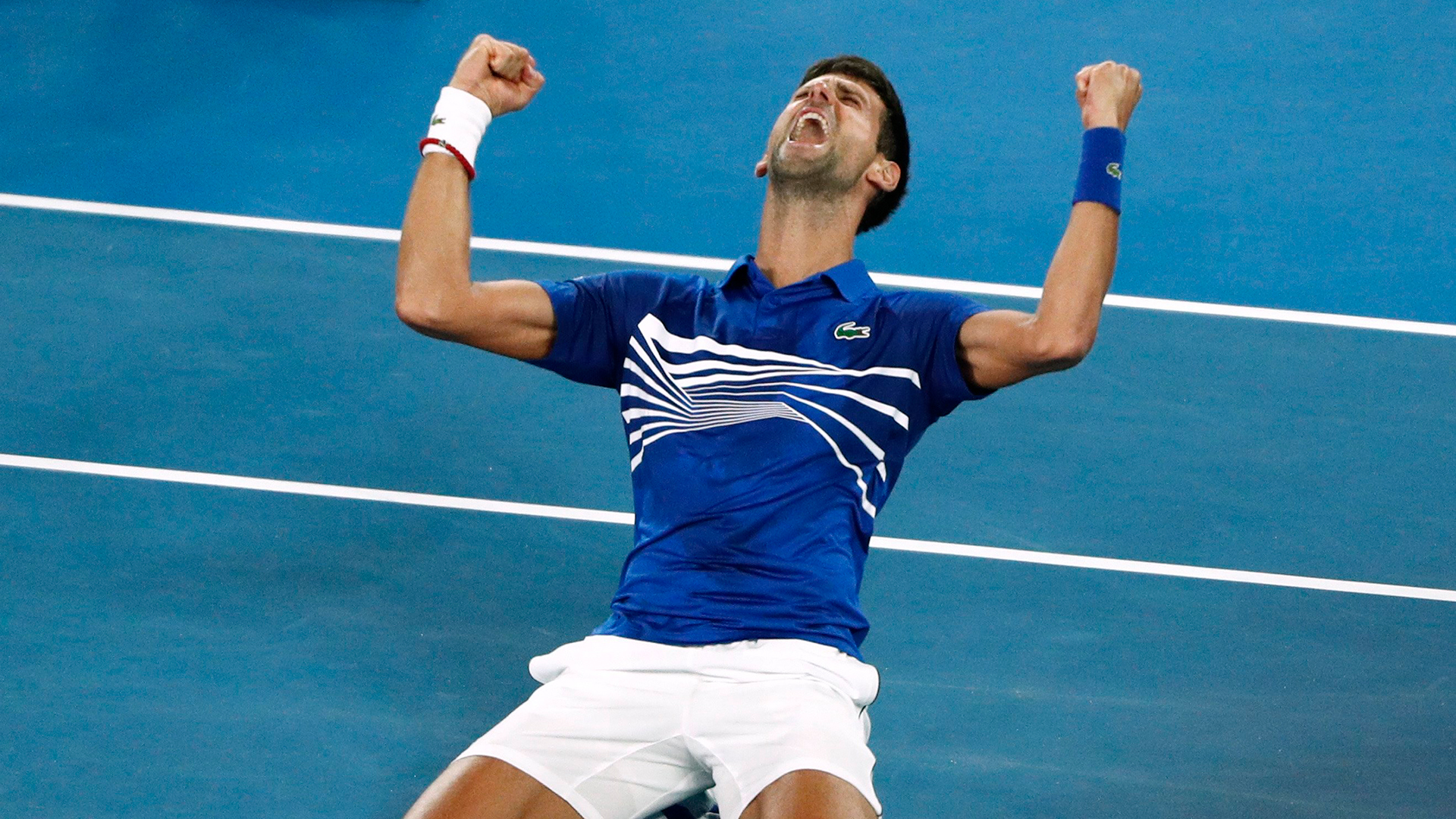 Der Serbe Novak Djokovic reagiert, nachdem er sein Spiel gegen den Spanier Rafael Nadal gewonnen hat. | Bildquelle: REUTERS