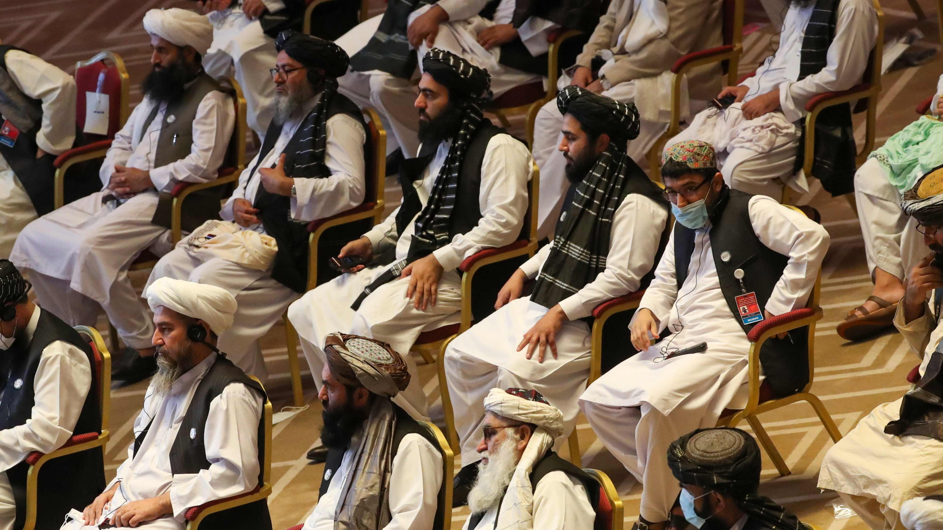 Die Delegation der Taliban bei den Afghanistan-Gesprächen in Doha