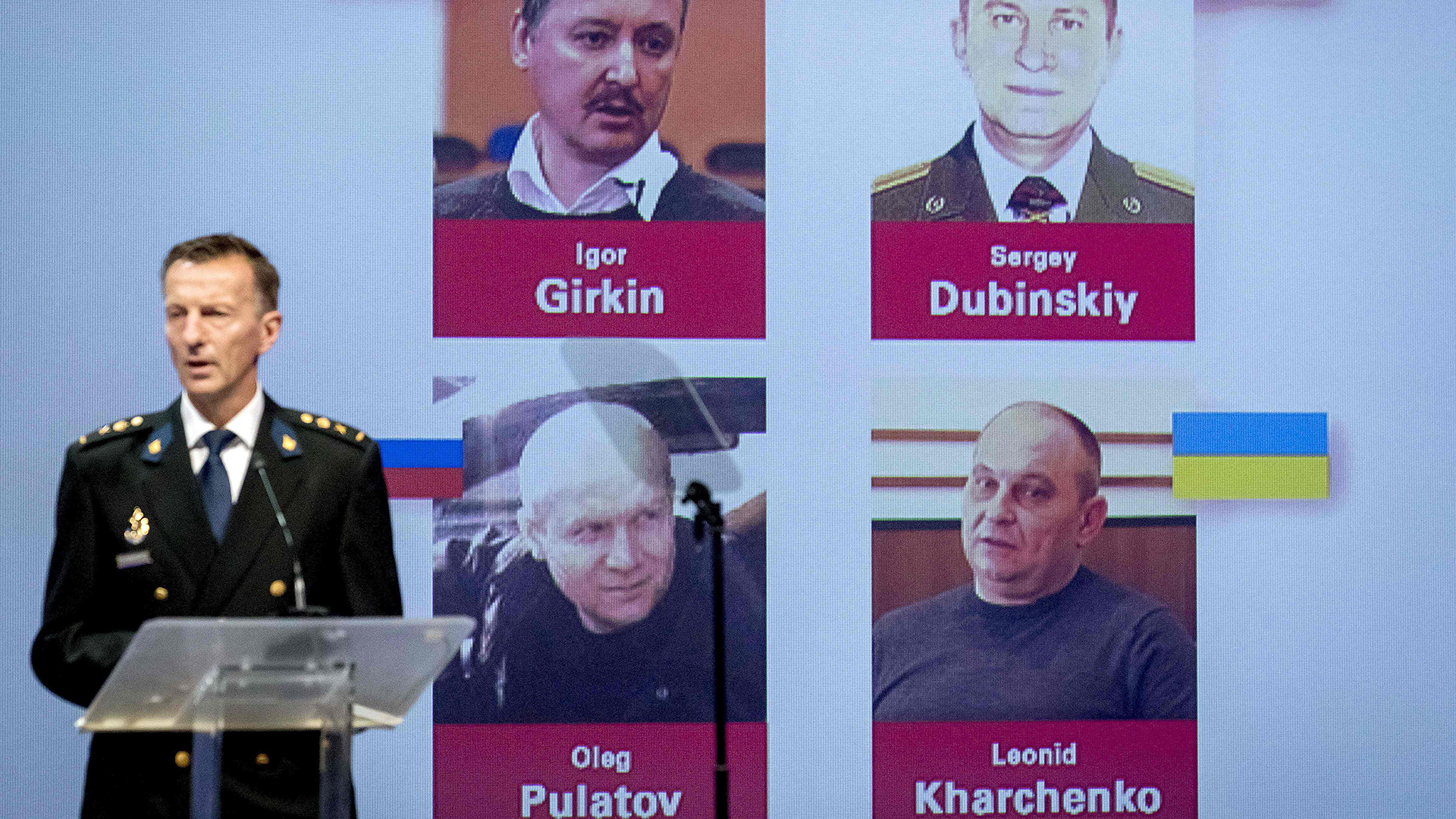 Angebliche vier prorussische Rebellen aus der Ostukraine, die für den Abschuss des Passagierflugzeugs Flugnummer MH17 am 17. Juli 2014 verantwortlich sind | AFP