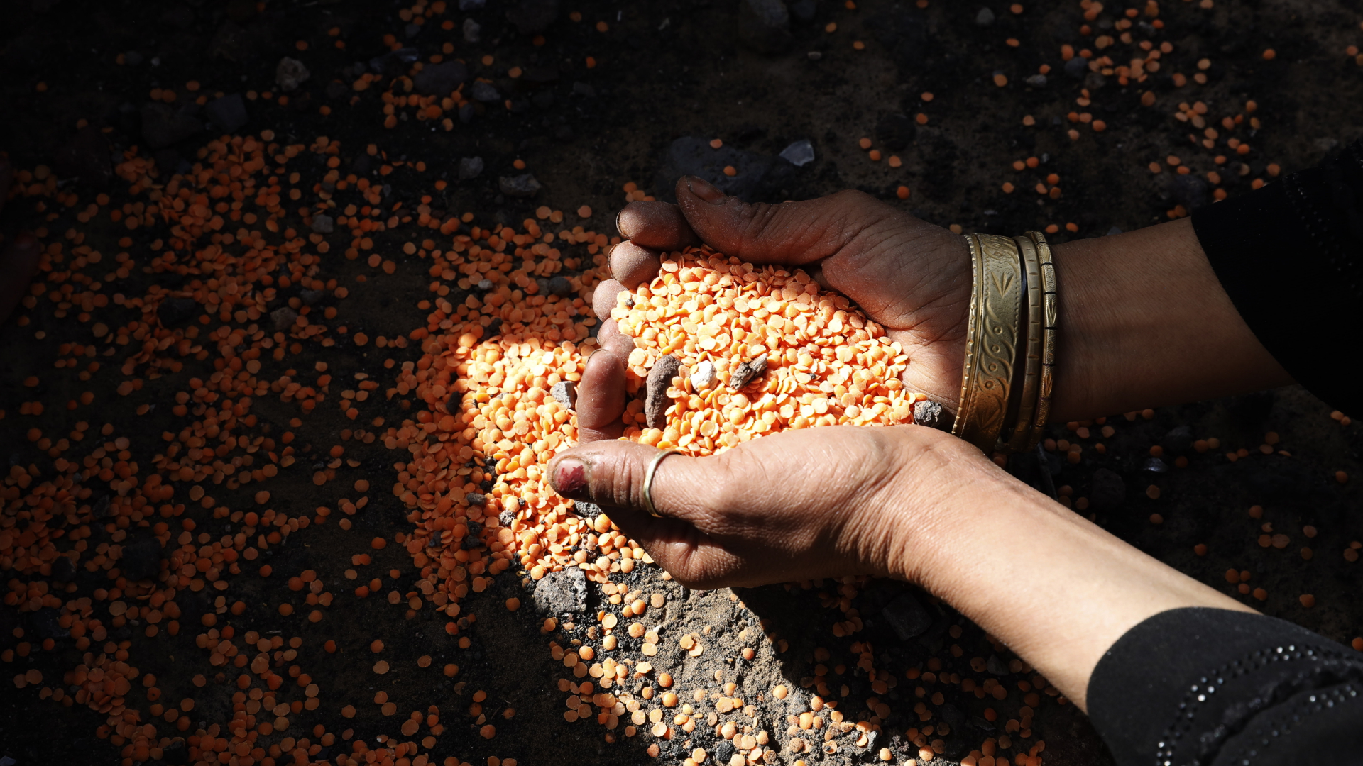 Hände einer Frau im Jemen halten Getreide. | EPA