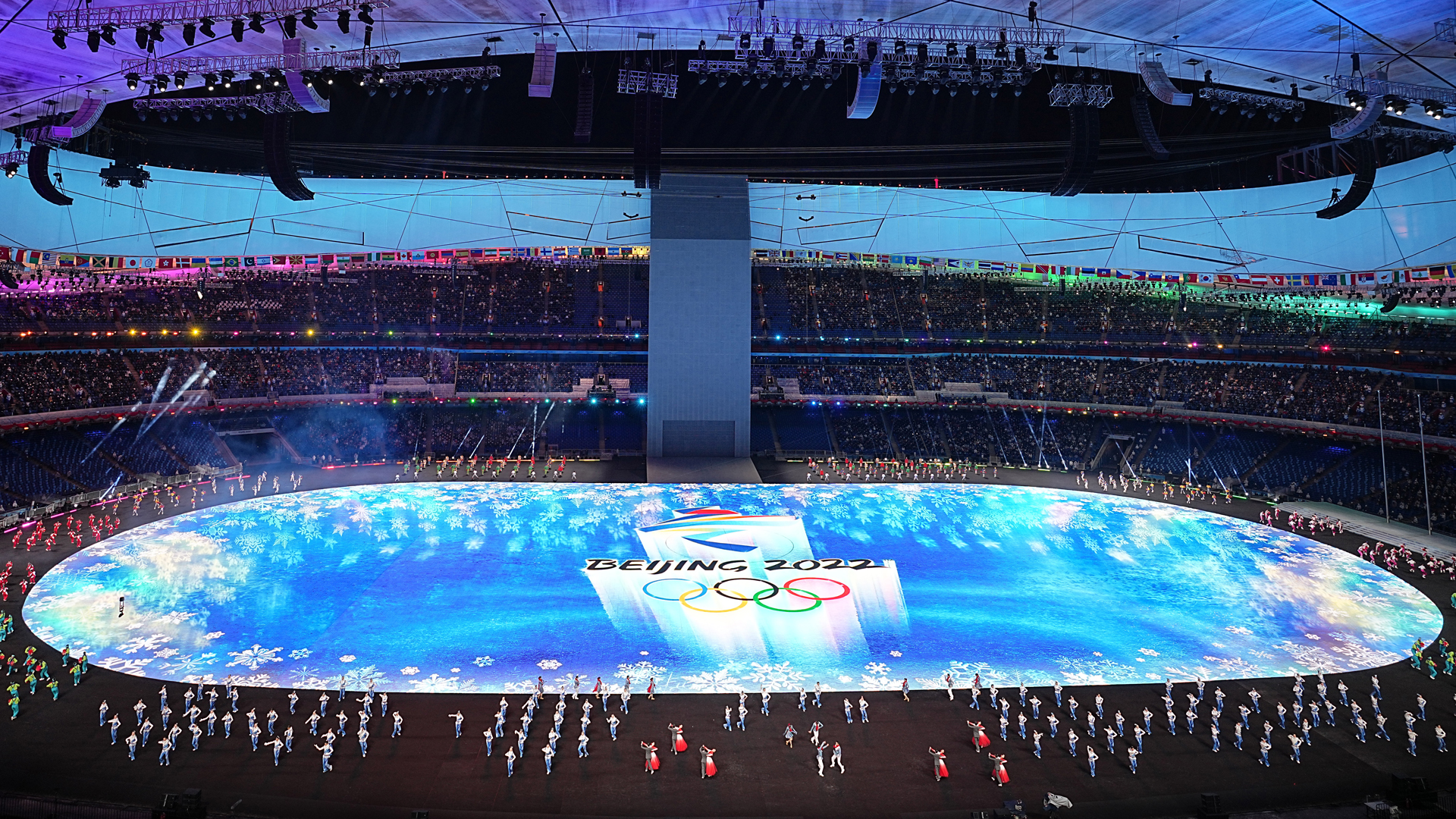 Eröffnungsfeier im Olympiastadion "Vogelnest" in Peking.  | dpa