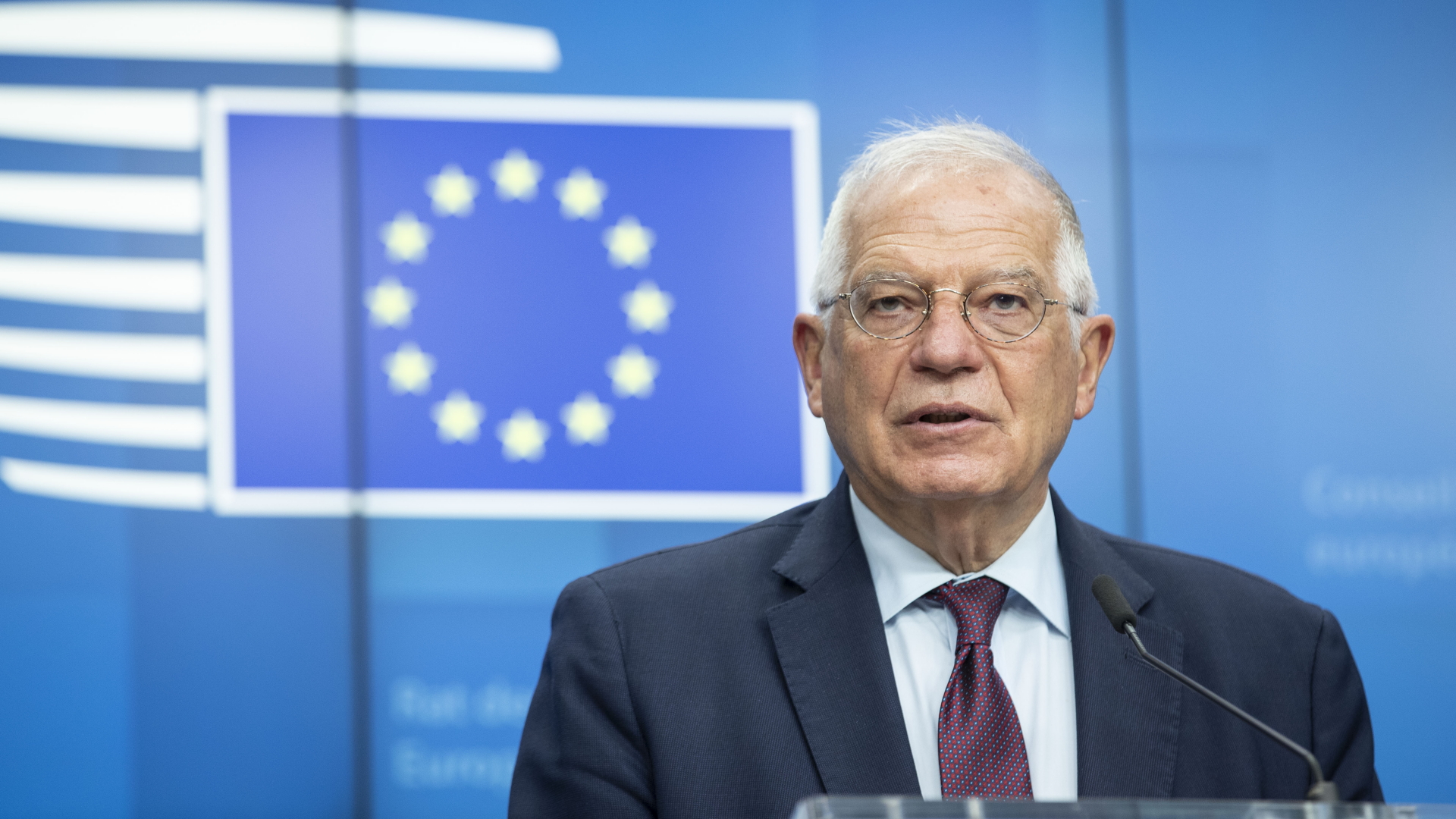 Josep Borrell, Hoher Vertreter der Europäischen Union für Außen- und Sicherheitspolitik, äußert sich während einer Pressekonferenz.