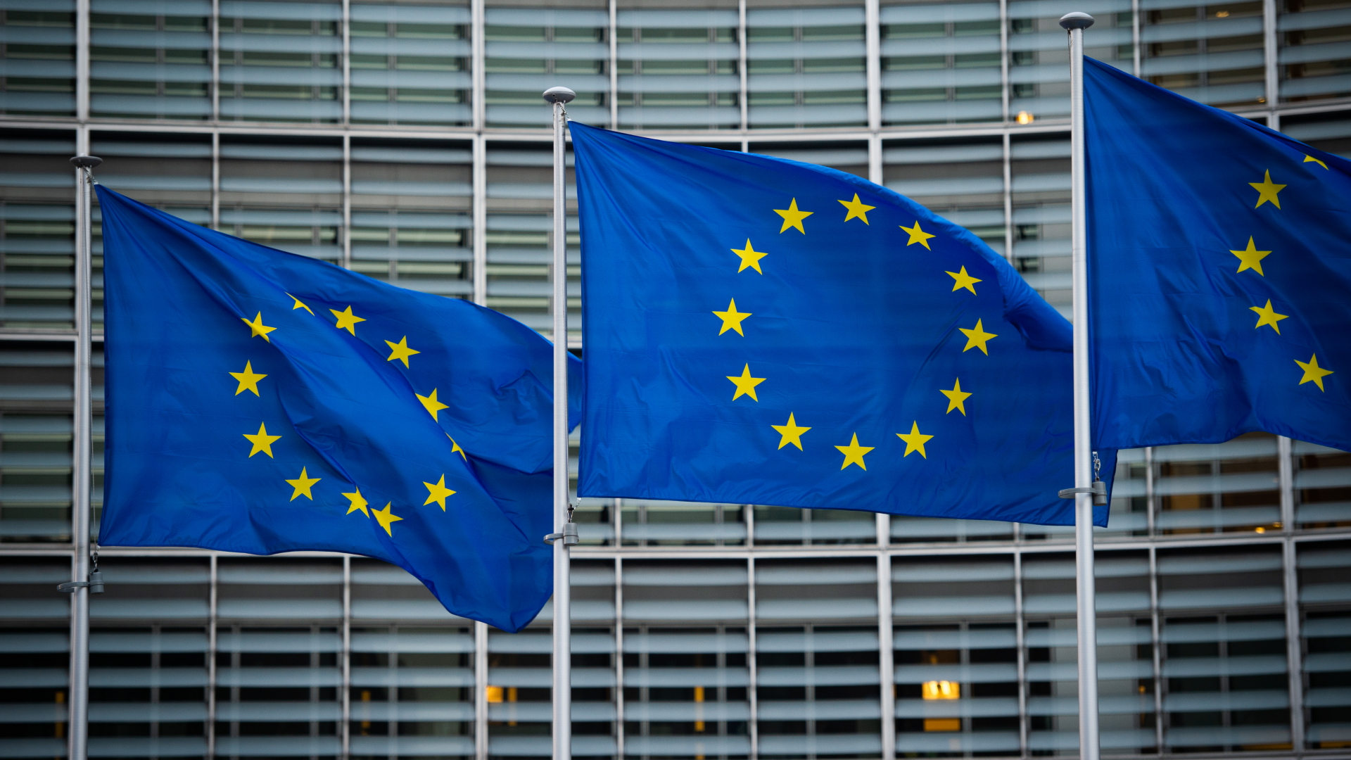 Flaggen der Europäischen Union wehen im Wind vor dem Berlaymont-Gebäude der Europäischen Kommission in Brüssel.  | dpa