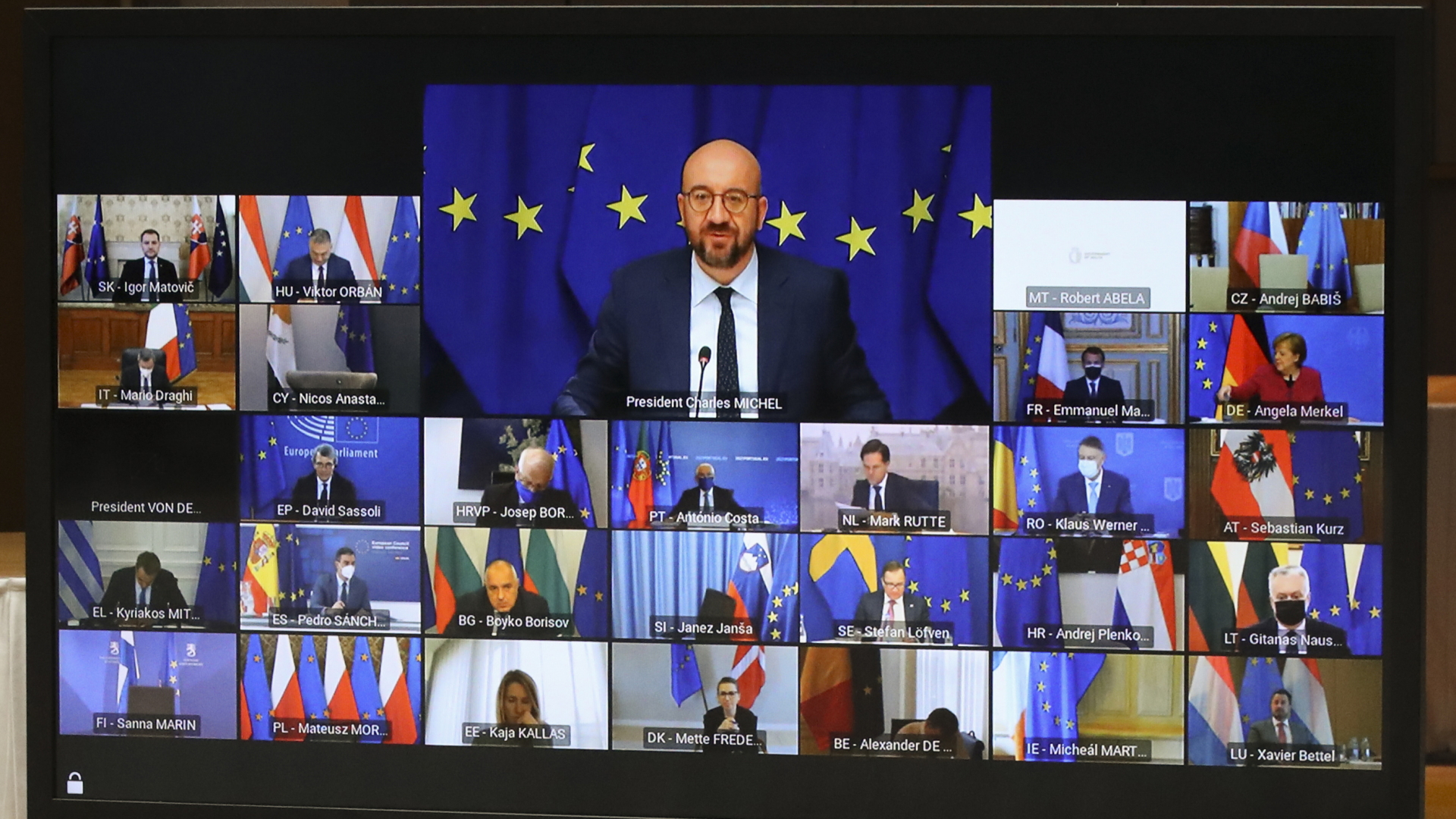 Die Staats- und Regierungschefs der EU nehmen im März 2021 per Videoschalte an einem gemeinsamen Gipfel teil. | dpa