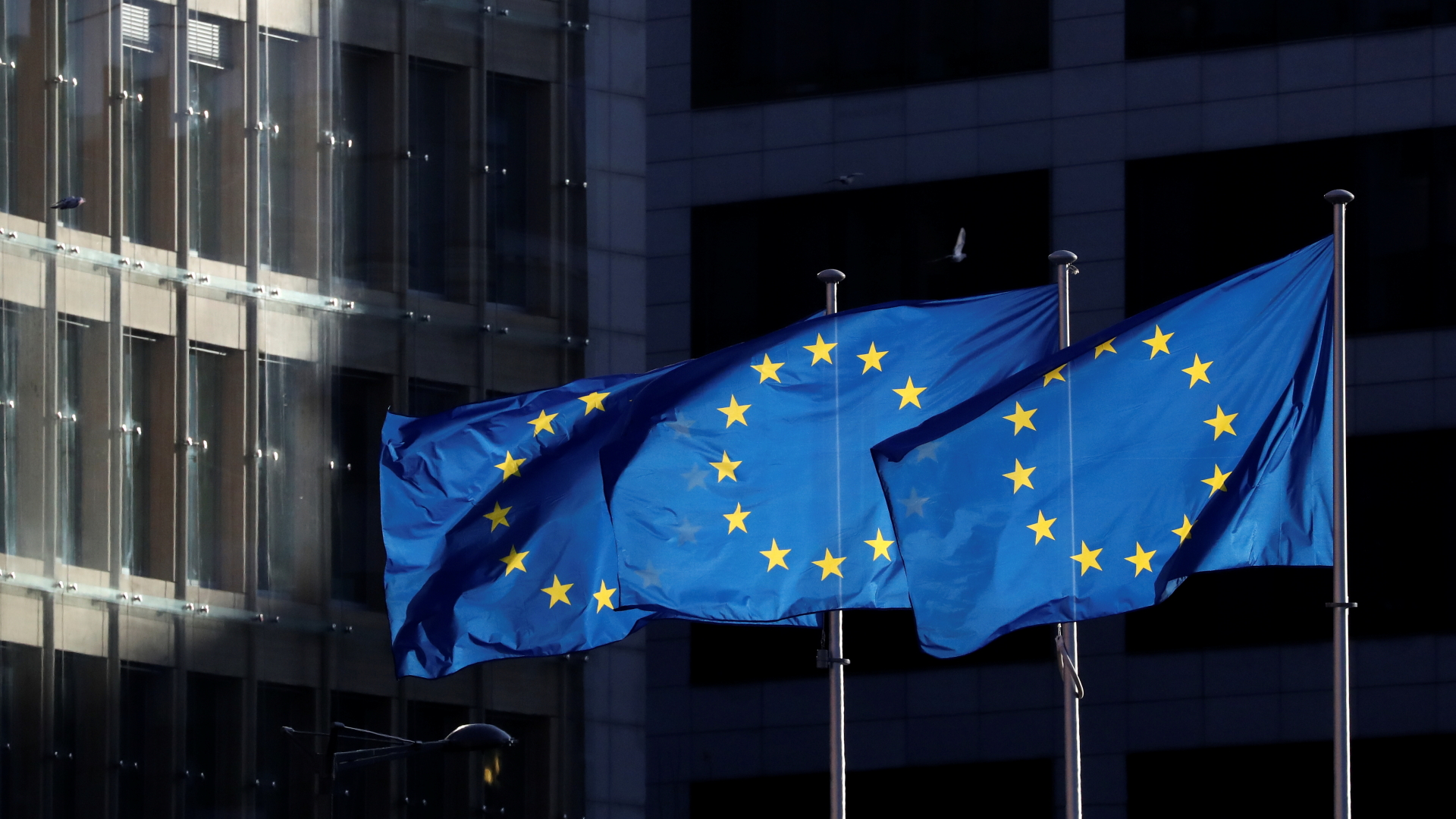 Flaggen vor der EU-Zentrale in Brüssel. | REUTERS