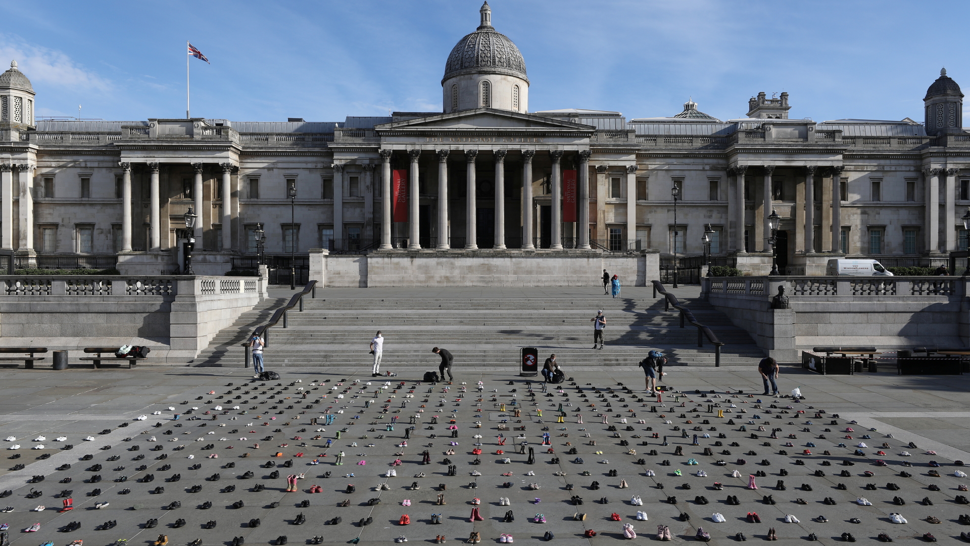 Aktion von Extinction Rebellion Mitte Mai 2020 in London: 1500 Paar Kinderschuhe sollen an die Zukunft der Kinder unter den Bedingungen des Klimawandels erinnern. | REUTERS