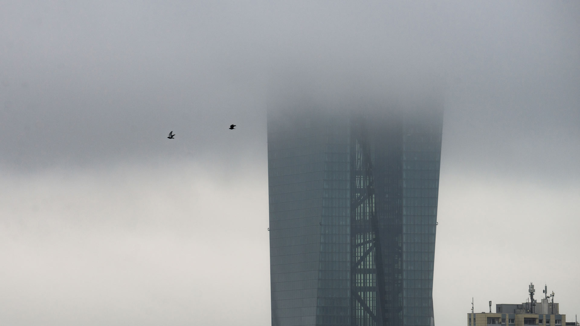 Der obere Teil der Zentrale der Europäischen Zentralbank an einem grauen Tag | picture alliance/dpa