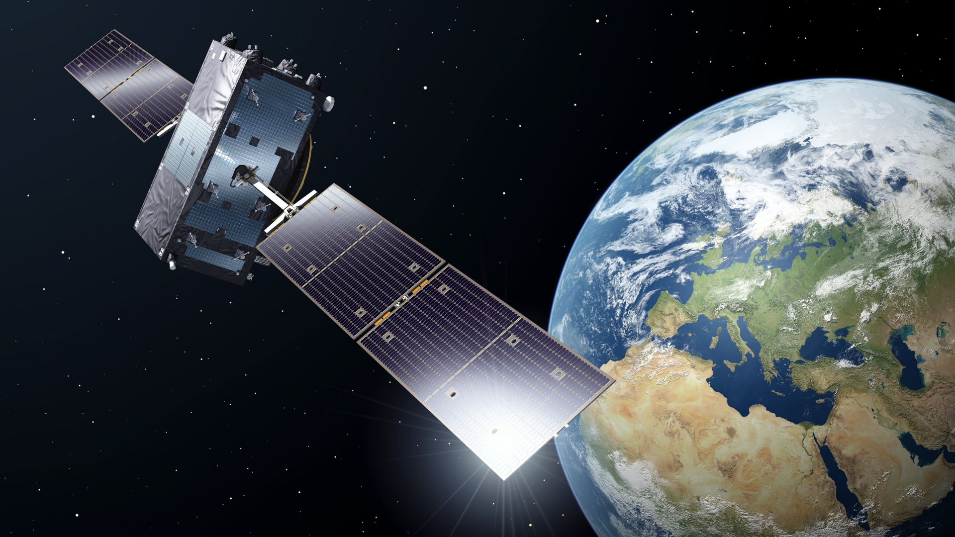 Simulation eines Galileo-Satelliten im Erdorbit | dpa