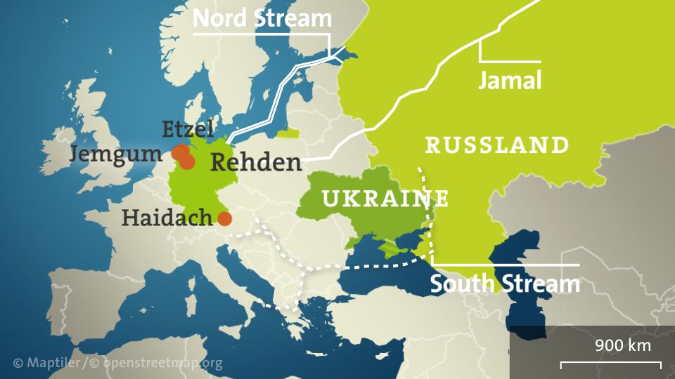 Durch die Jamal-Pipeline fließt russisches Gas nach Deutschland, Nord Stream 1 ist in Betrieb, Nord Stream 2 nicht. Die South Stream-Pipeline kam nie zustande. Die Erdgasspeicher in Rehden, Haidach, Jemgum und Etzel betreibt Gazprom teils in Kooperation mit europäischen Konzernen. 